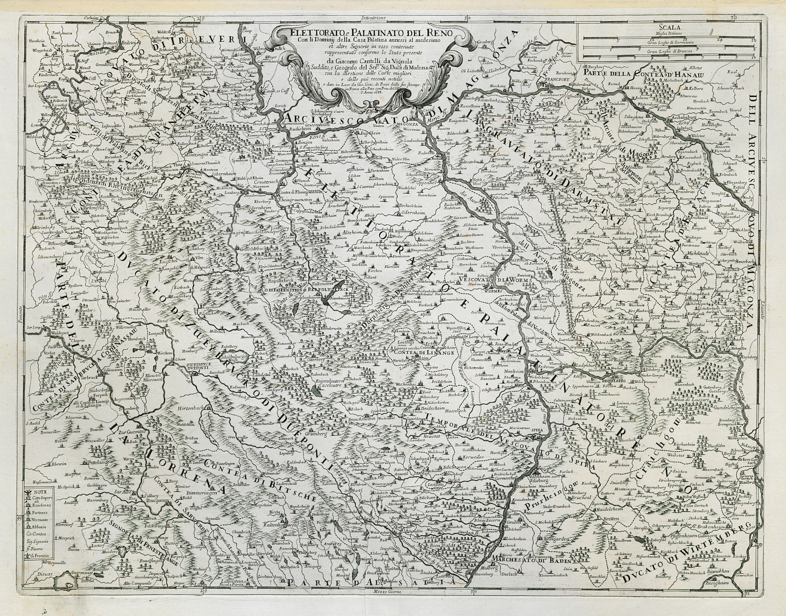 Elettorato e Palatinato del Reno. Rheinland-Pfalz south. ROSSI/CANTELLI 1688 map