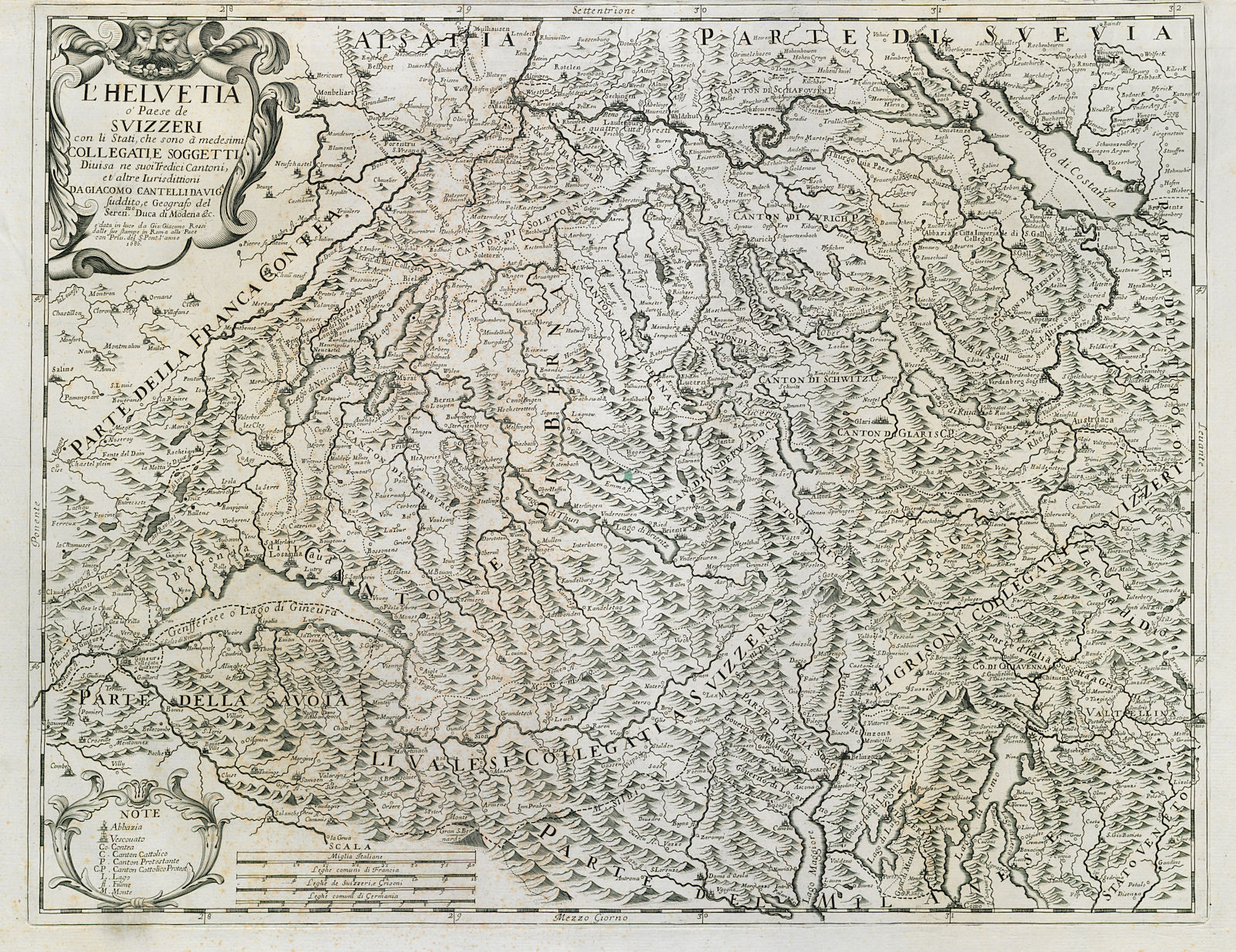 Associate Product L'Helvetia o'Paese de Svizzeri. Switzerland Suisse. DE ROSSI / CANTELLI 1686 map