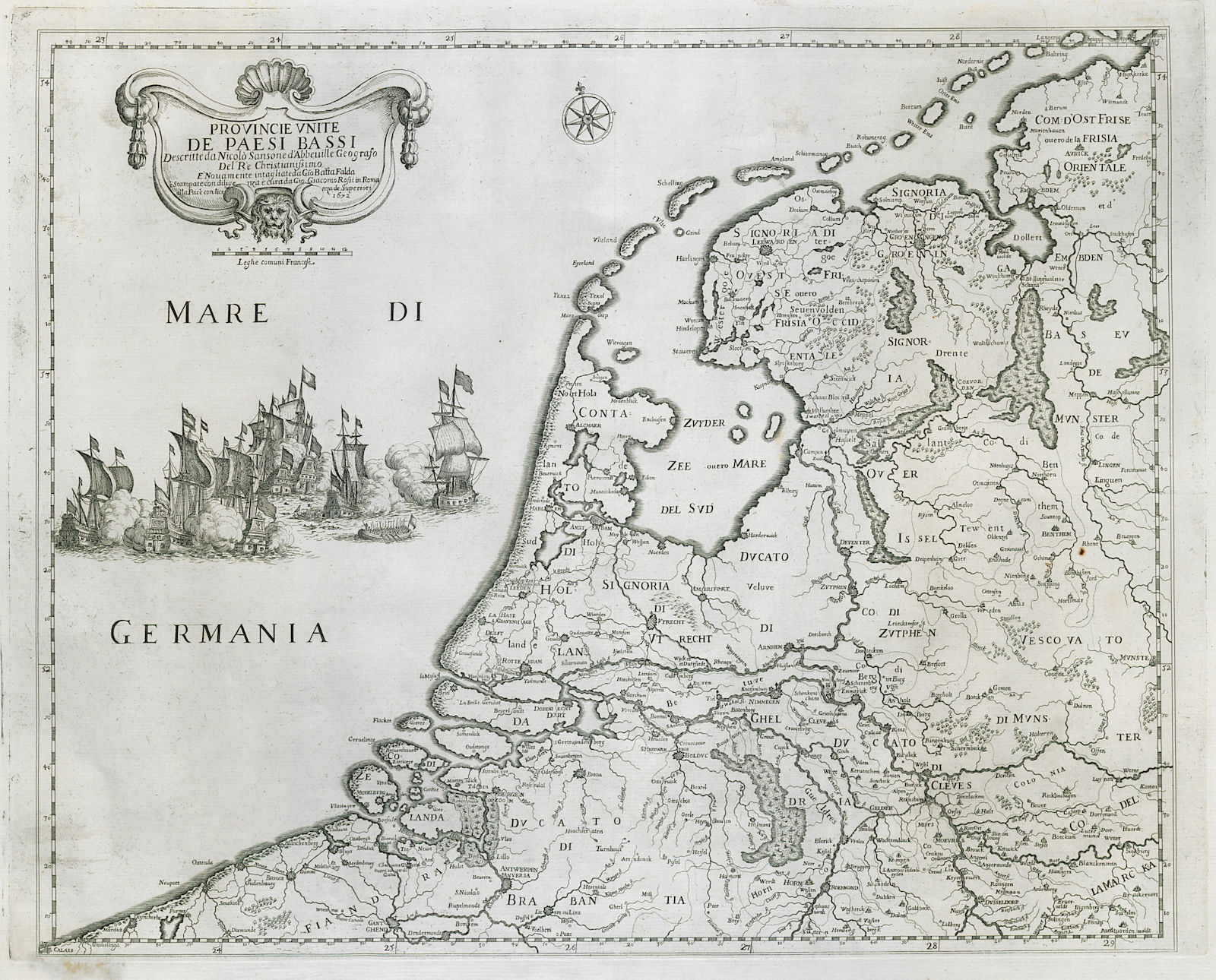 Associate Product Provincie Unite de Paesi Bassi. Netherlands. DE ROSSI / SANSON 1672 old map