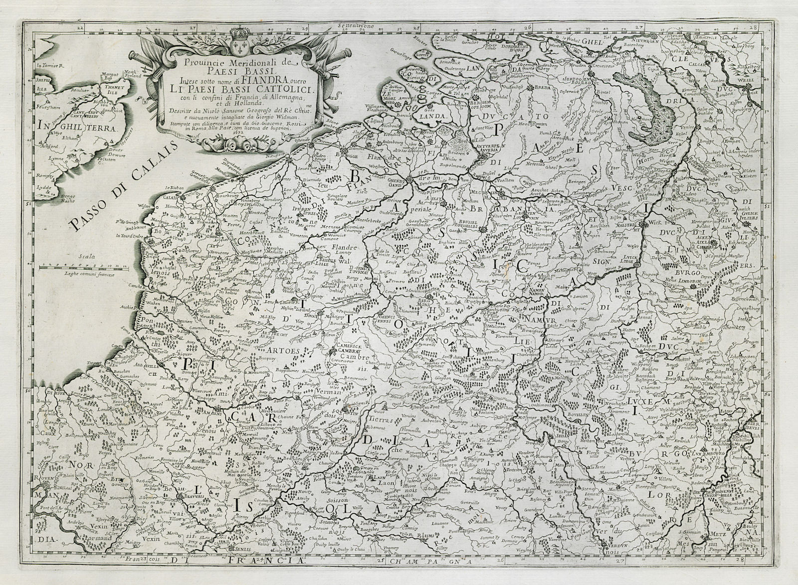 Associate Product Provincie Meridionali de Paesi Bassi. Belgium & Picardy. ROSSI/SANSON 1672 map