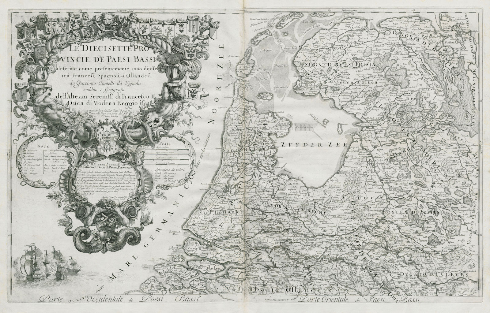 Le Diecisette Provincie de Paesi Bassi. Netherlands. ROSSI / CANTELLI 1689 map
