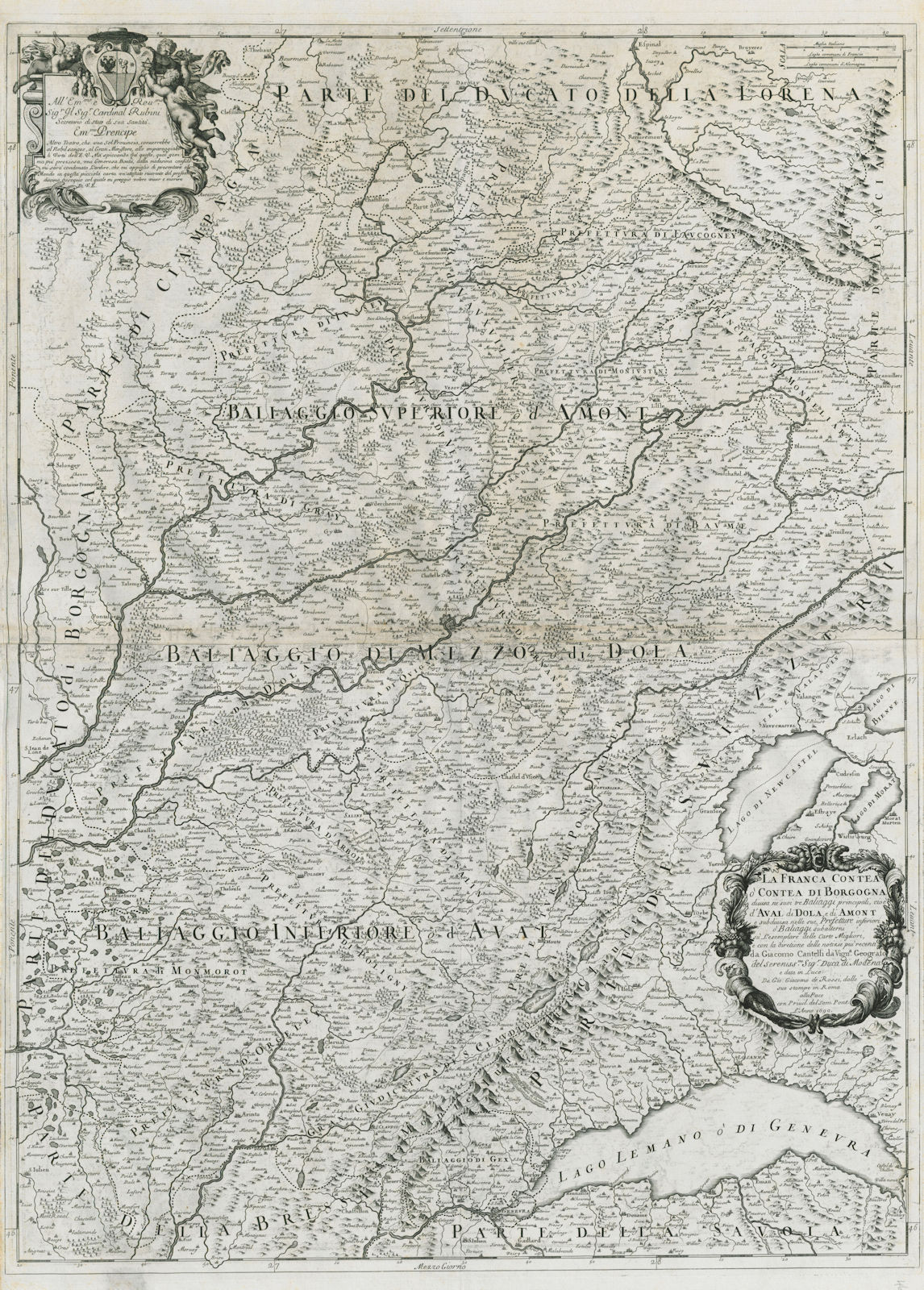 La Franca Contea o Contea di Borgogna. Franche-Comté. ROSSI / CANTELLI 1690 map