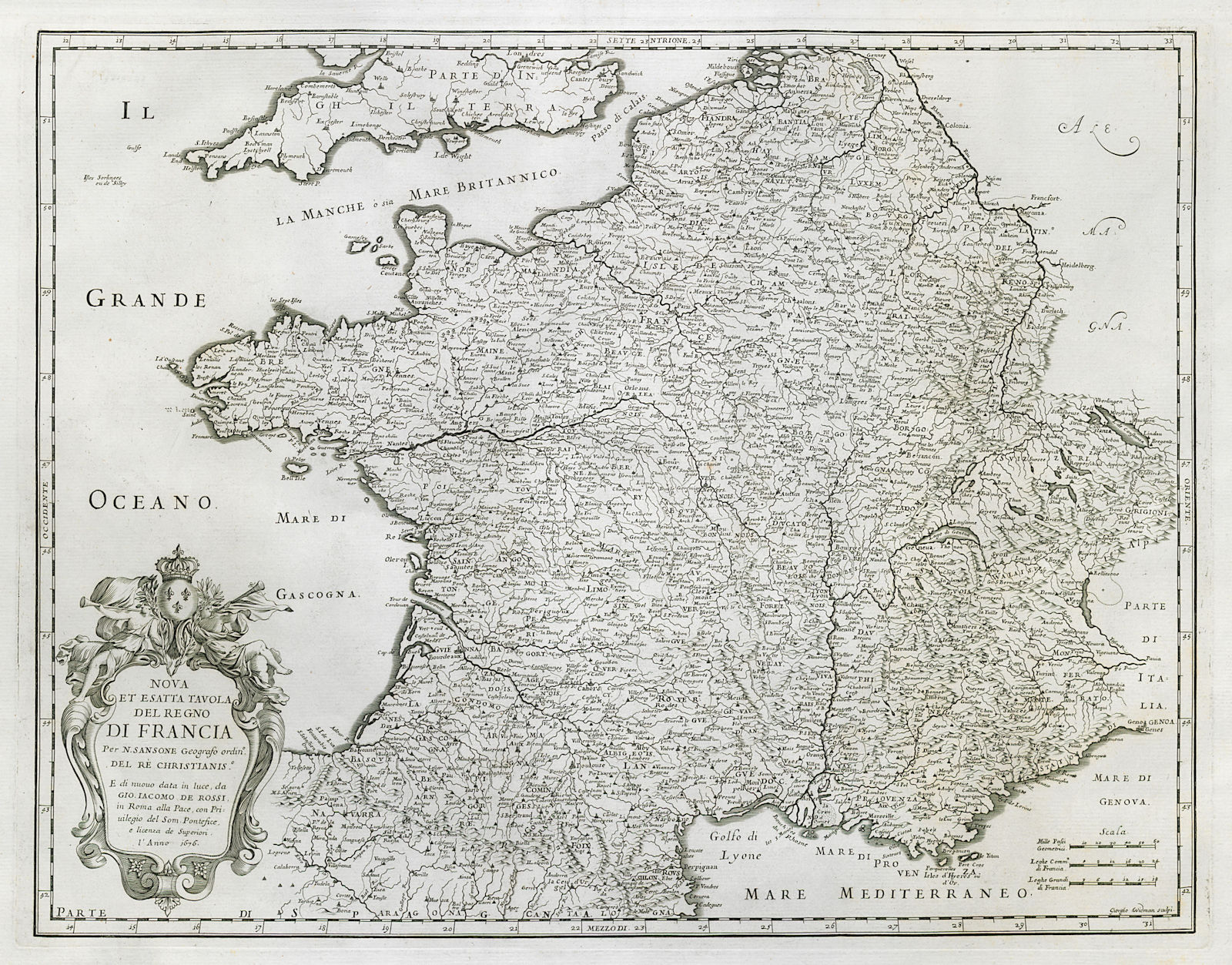 Associate Product Nova et Esatta Tavola del Regno di Francia. France Belgium ROSSI/SANSON 1676 map