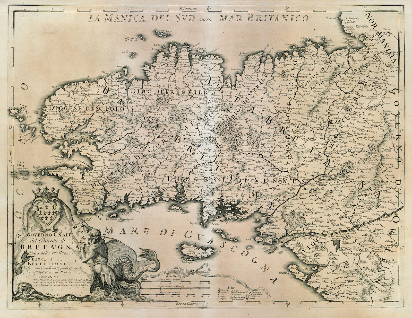 Associate Product Governo Gnale. del Ducato di Bretagna. Brittany. DE ROSSI / CANTELLI 1692 map