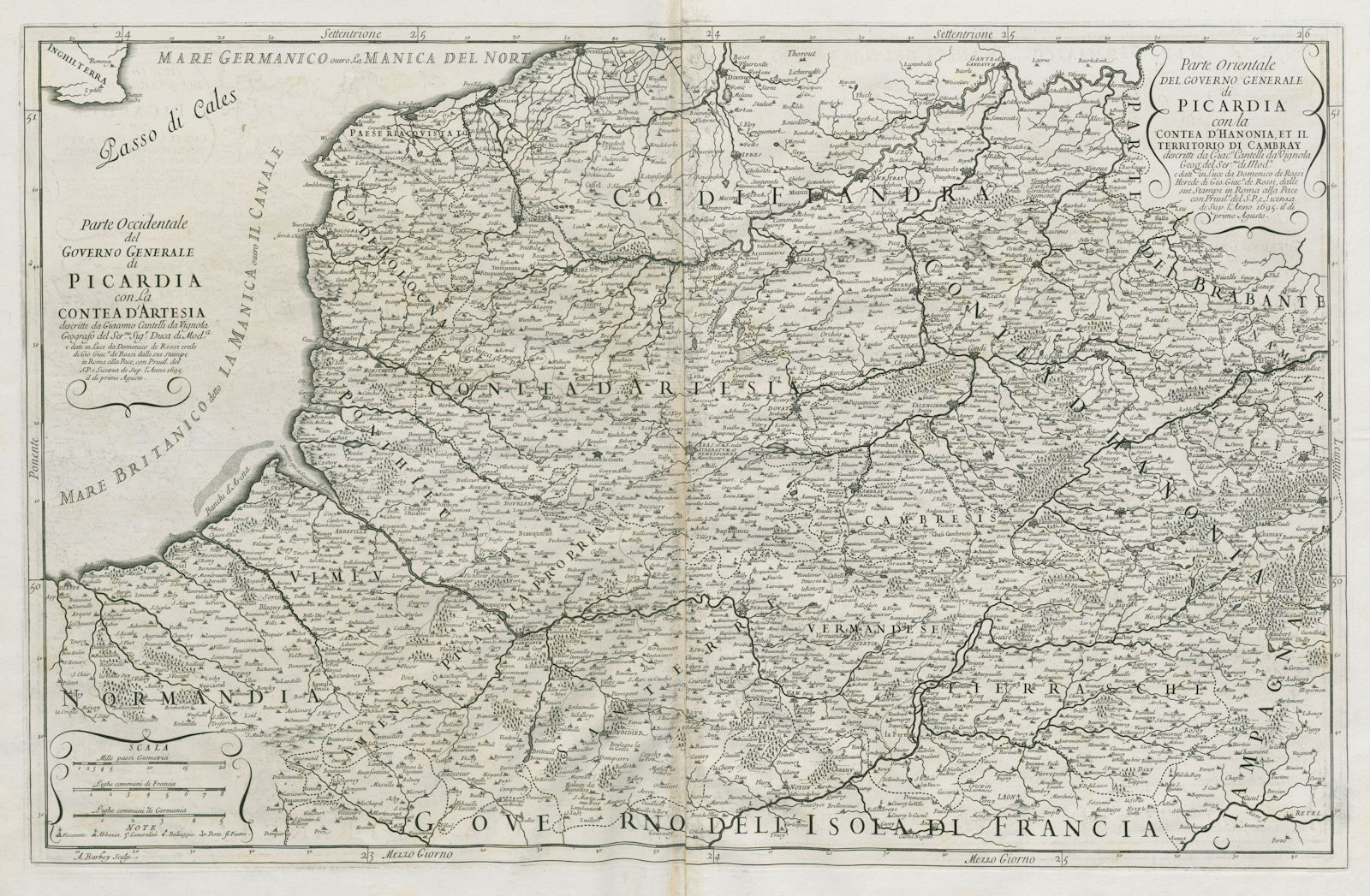 Associate Product Governo Generale di Picardia. Picardy & Western Belgium. ROSSI/CANTELLI 1695 map