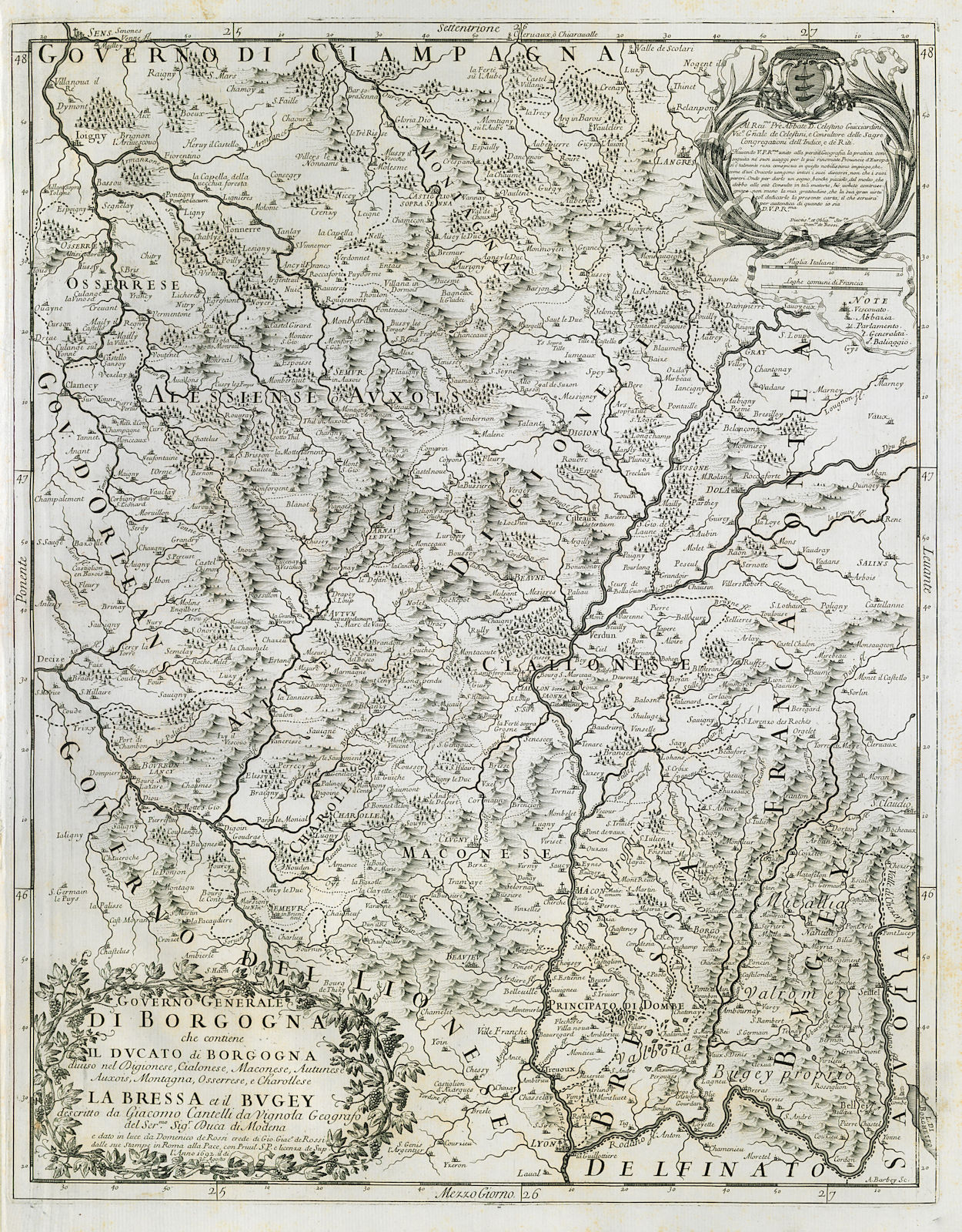 Governo Generale di Borgogna. Burgundy Bourgogne. DE ROSSI / CANTELLI 1692 map