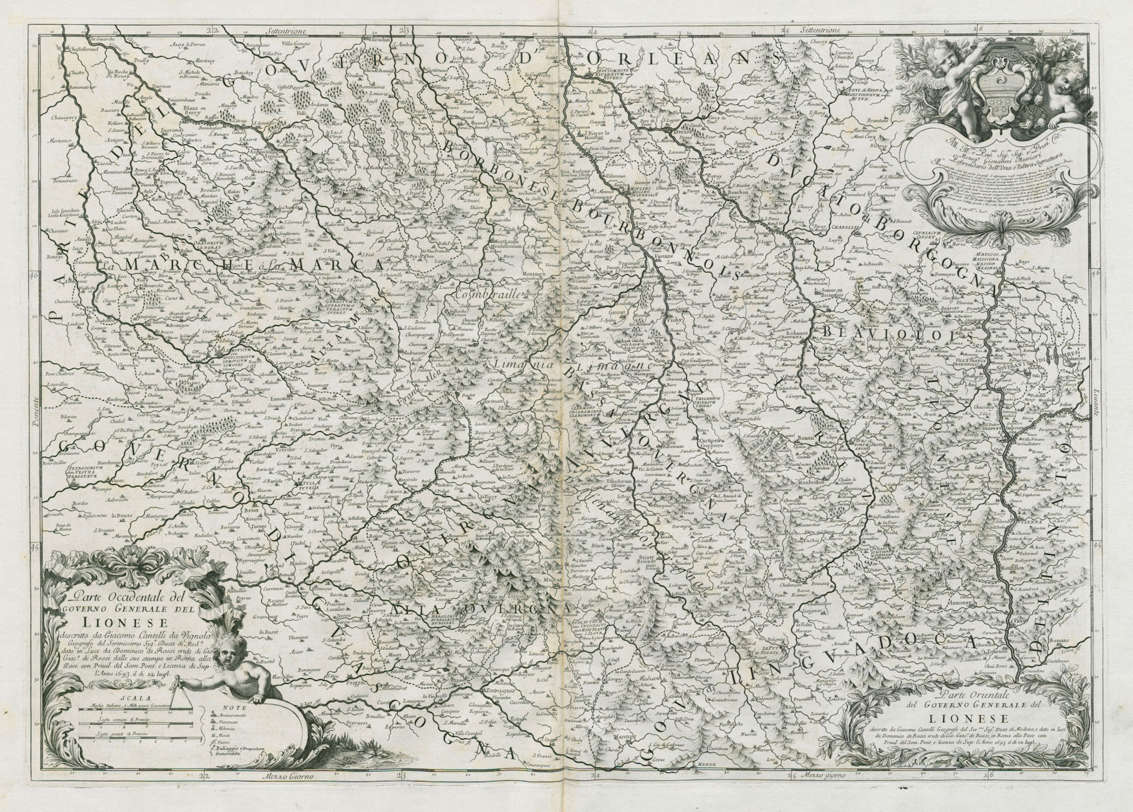 Associate Product Governo Generale del Lionese. Lyonnais. Auvergne Rhone. ROSSI /CANTELLI 1693 map