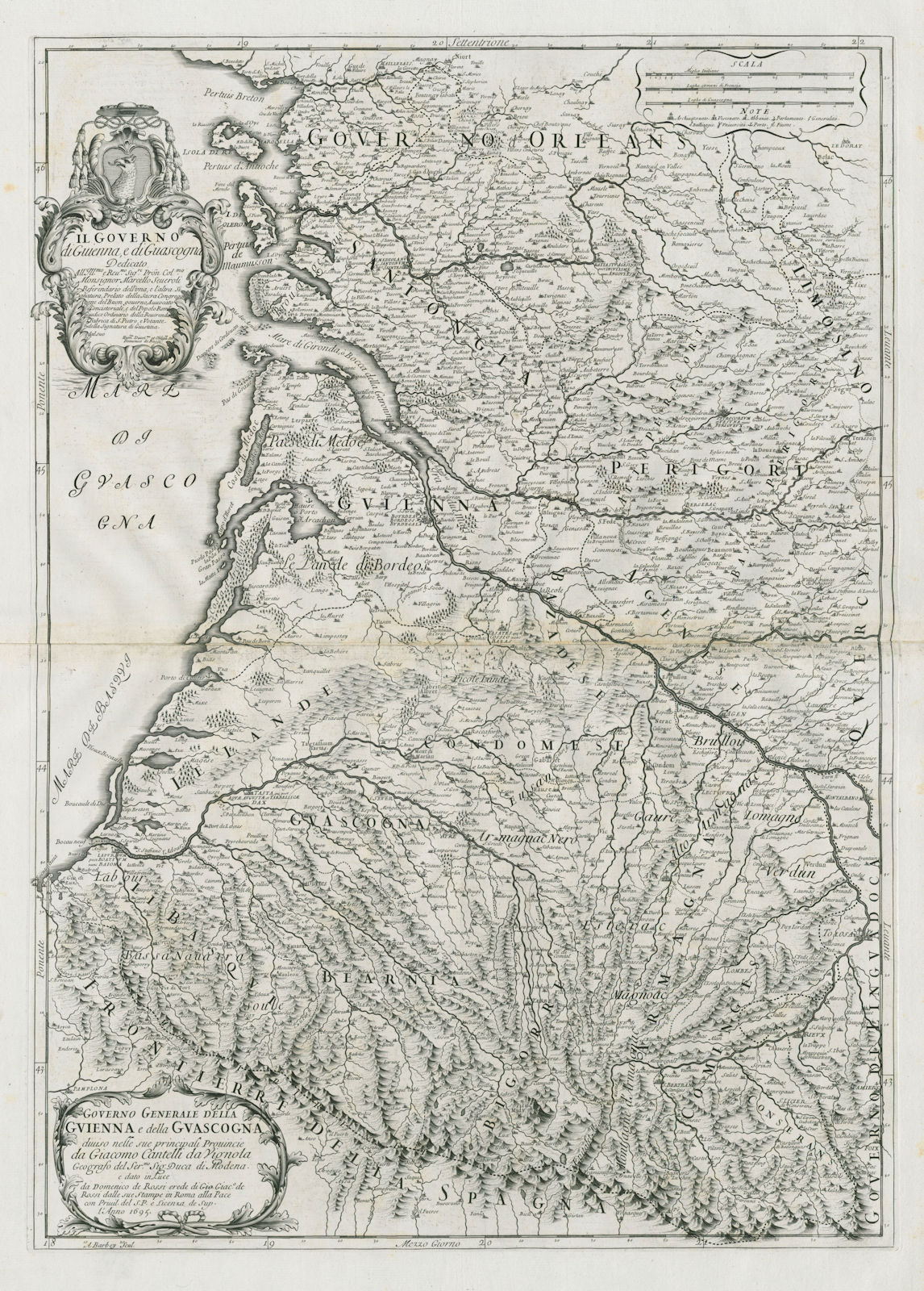 Associate Product Governo Generale della Guienna e… Guascogna. Aquitaine. ROSSI /CANTELLI 1695 map