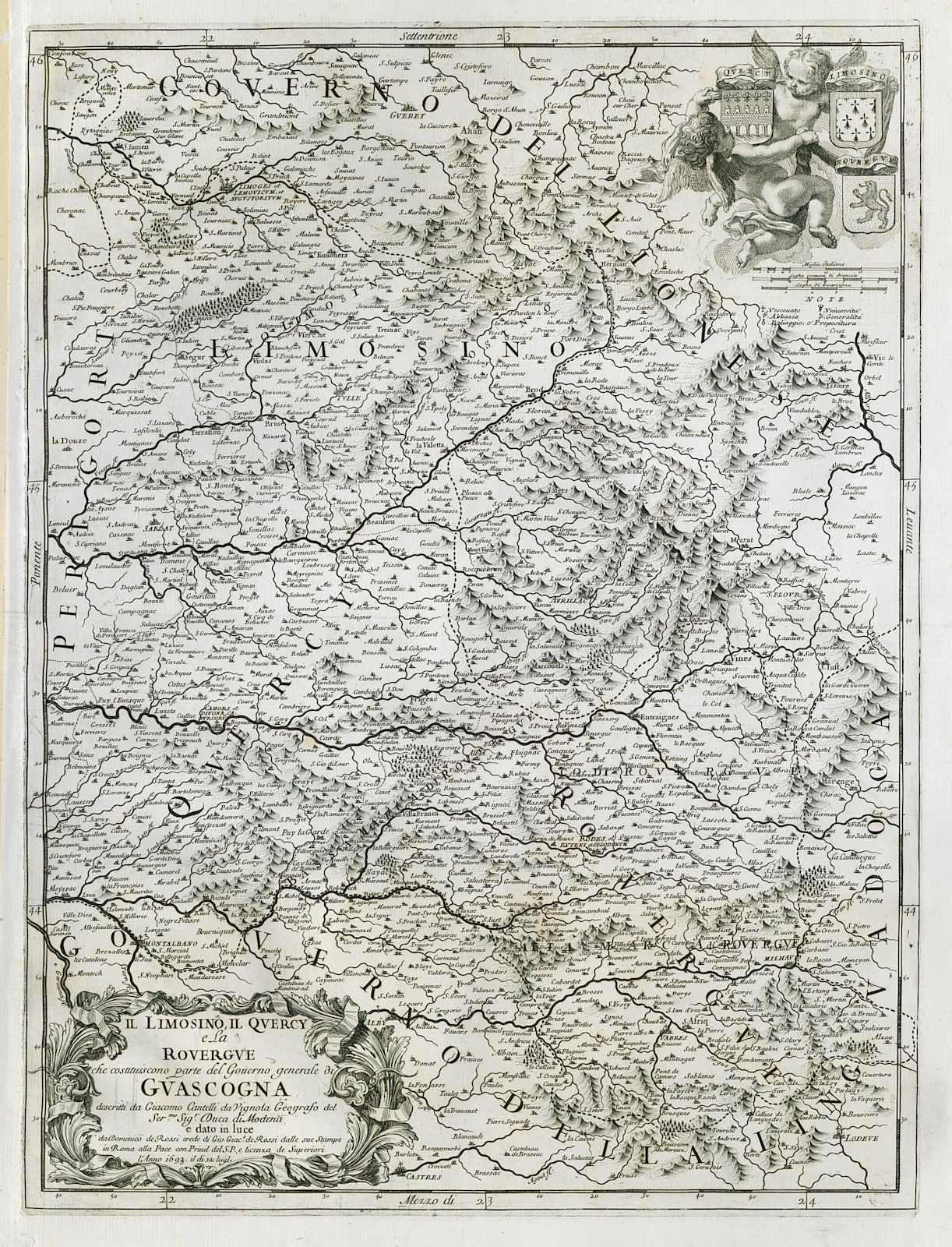 Il Limosino, Il Quercy e la Rouergue… Guascogna. Gascony ROSSI/CANTELLI 1693 map