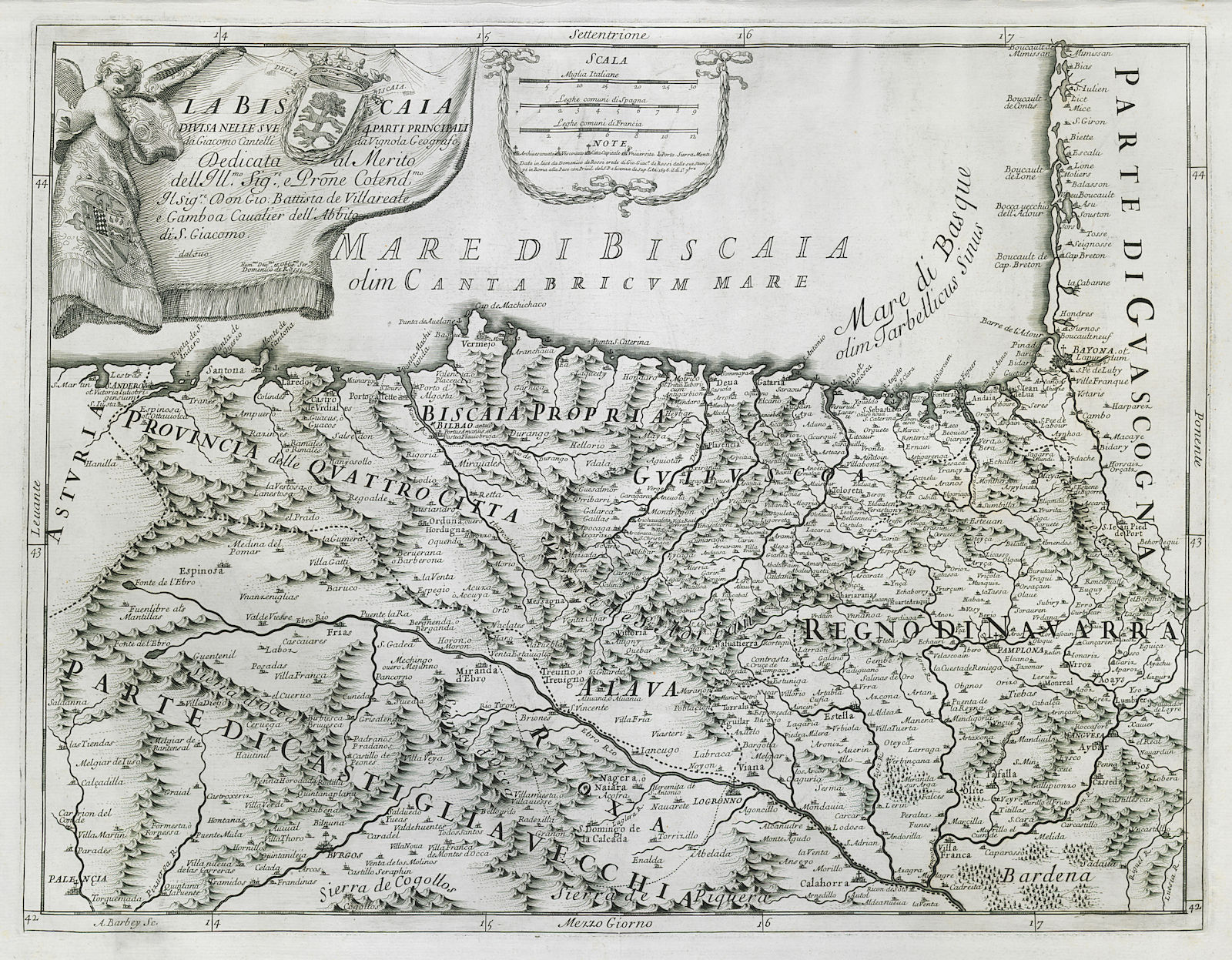 La Biscaia. Biscay / Vizcaya. Spanish Basque country. ROSSI / CANTELLI 1696 map