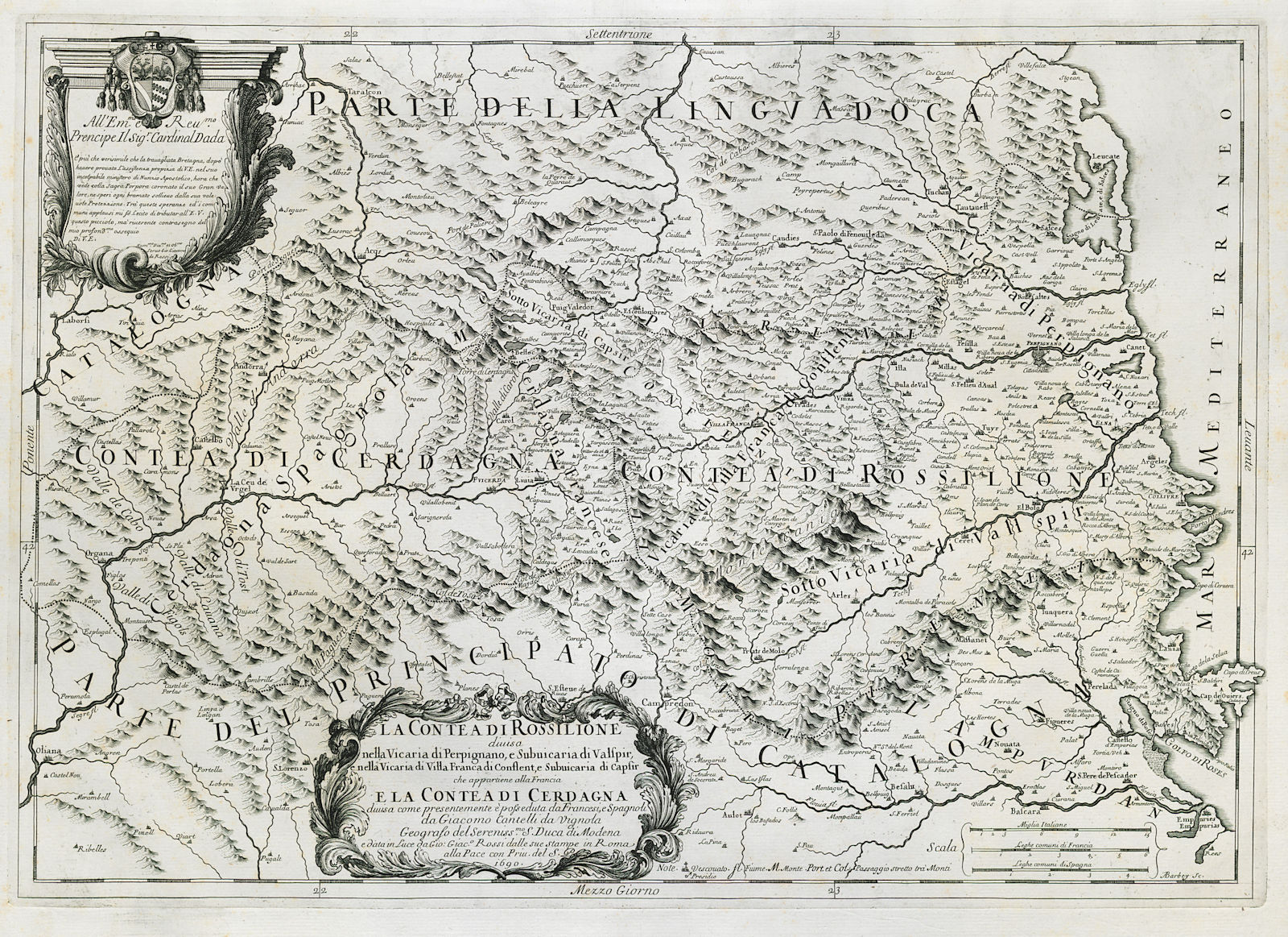 La Contea di Rossilione… Roussillon, Cerdanya & Andorra. ROSSI/CANTELLI 1690 map