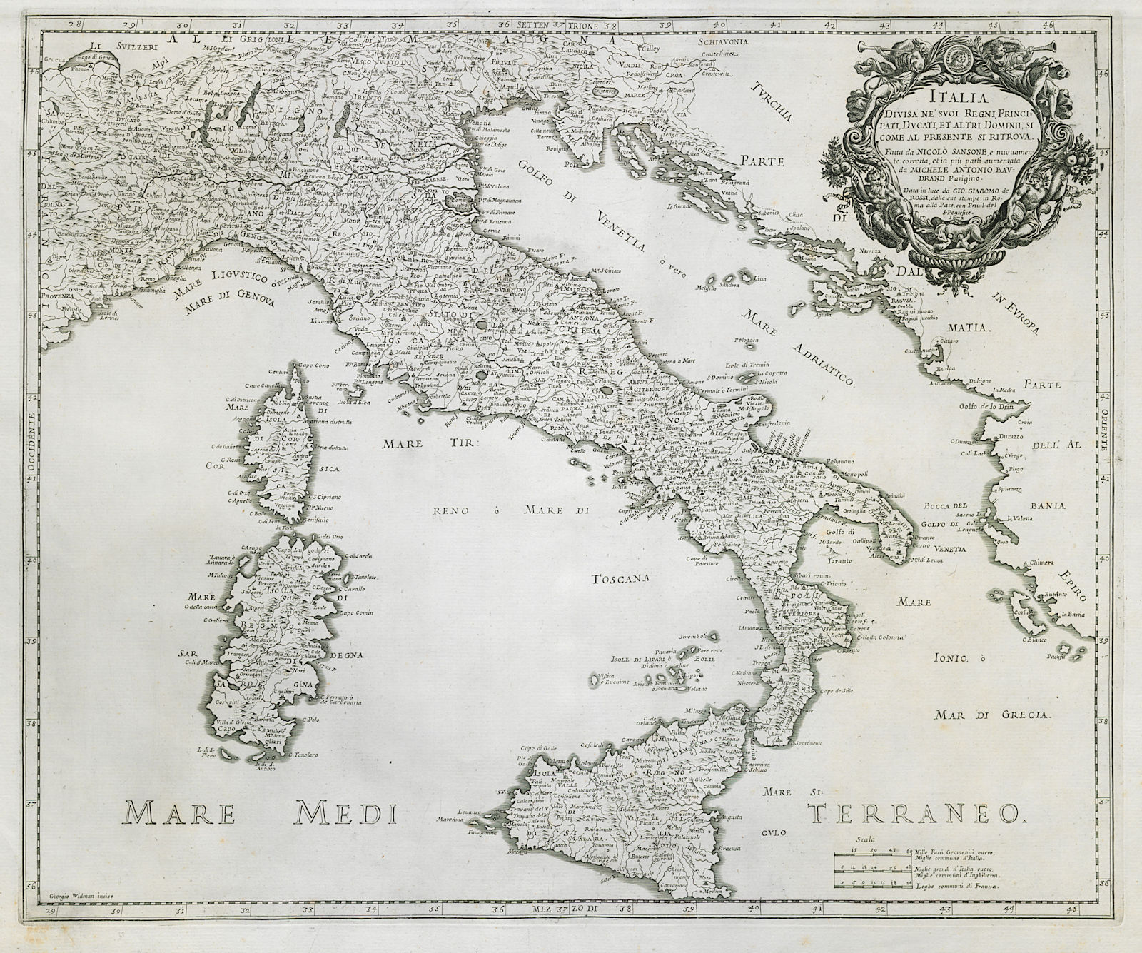 Italia divisa de suoi Regni, Principati… Italy. ROSSI /SANSON /BAUDRAND 1672 map