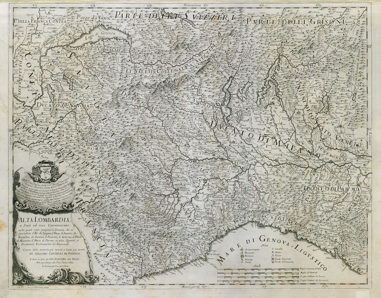 Associate Product Alta Lombardia. NW Italy. Piedmont Aosta Liguria Alps. ROSSI / CANTELLI 1680 map