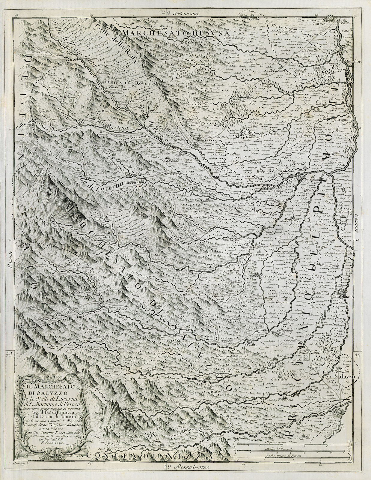 Associate Product Il Marchesato di Saluzzo... South-west Piedmont. DE ROSSI / CANTELLI 1690 map