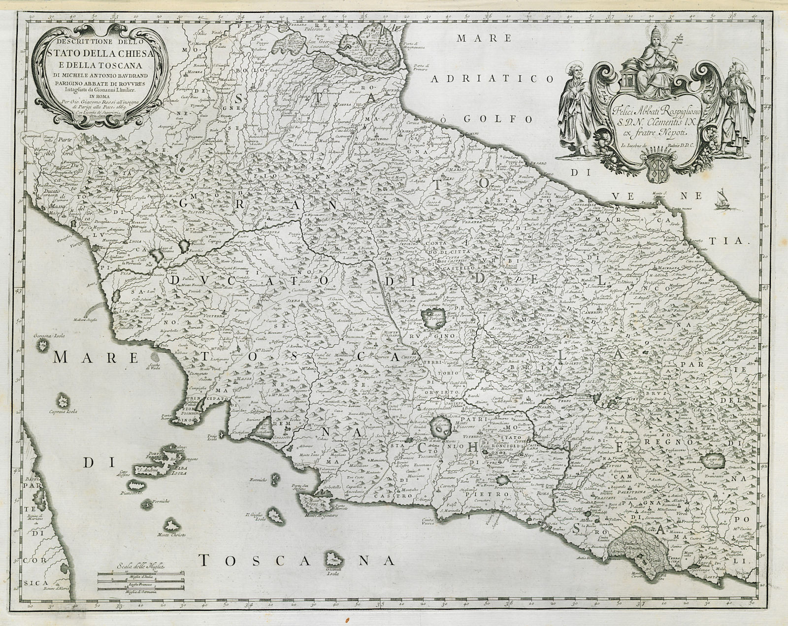 Associate Product Descrittione dello Stato della Chiesa e della Toscana. ROSSI / BAUDRAND 1669 map