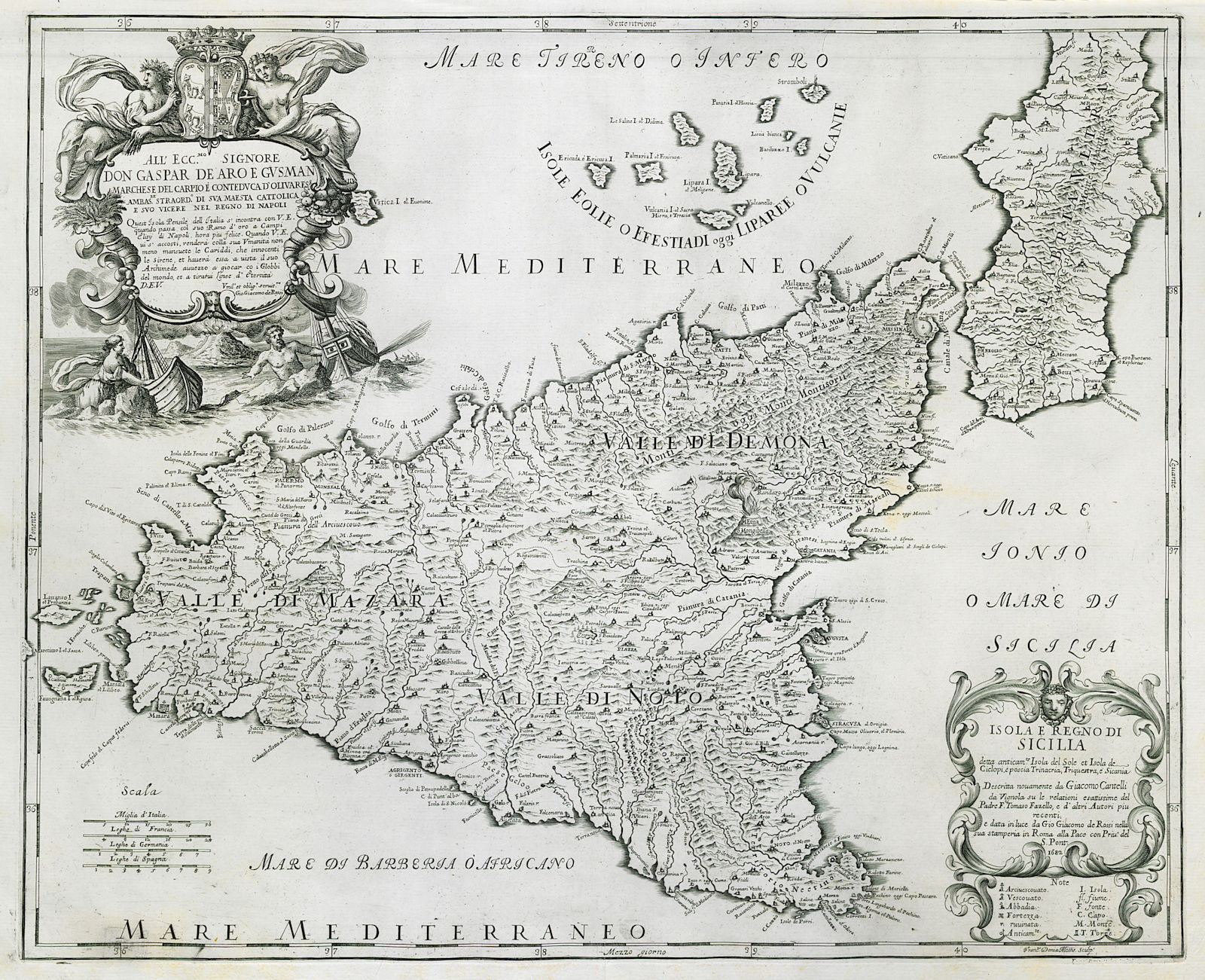 Isola e Regno di Sicilia. Island & Kingdom of Sicily. ROSSI / CANTELLI 1682 map