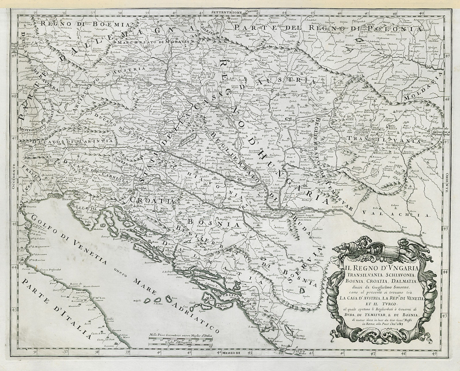 Associate Product Il Regno d'Ungaria, Transilvania… Bosnia, Croatia… DE ROSSI / SANSON 1683 map