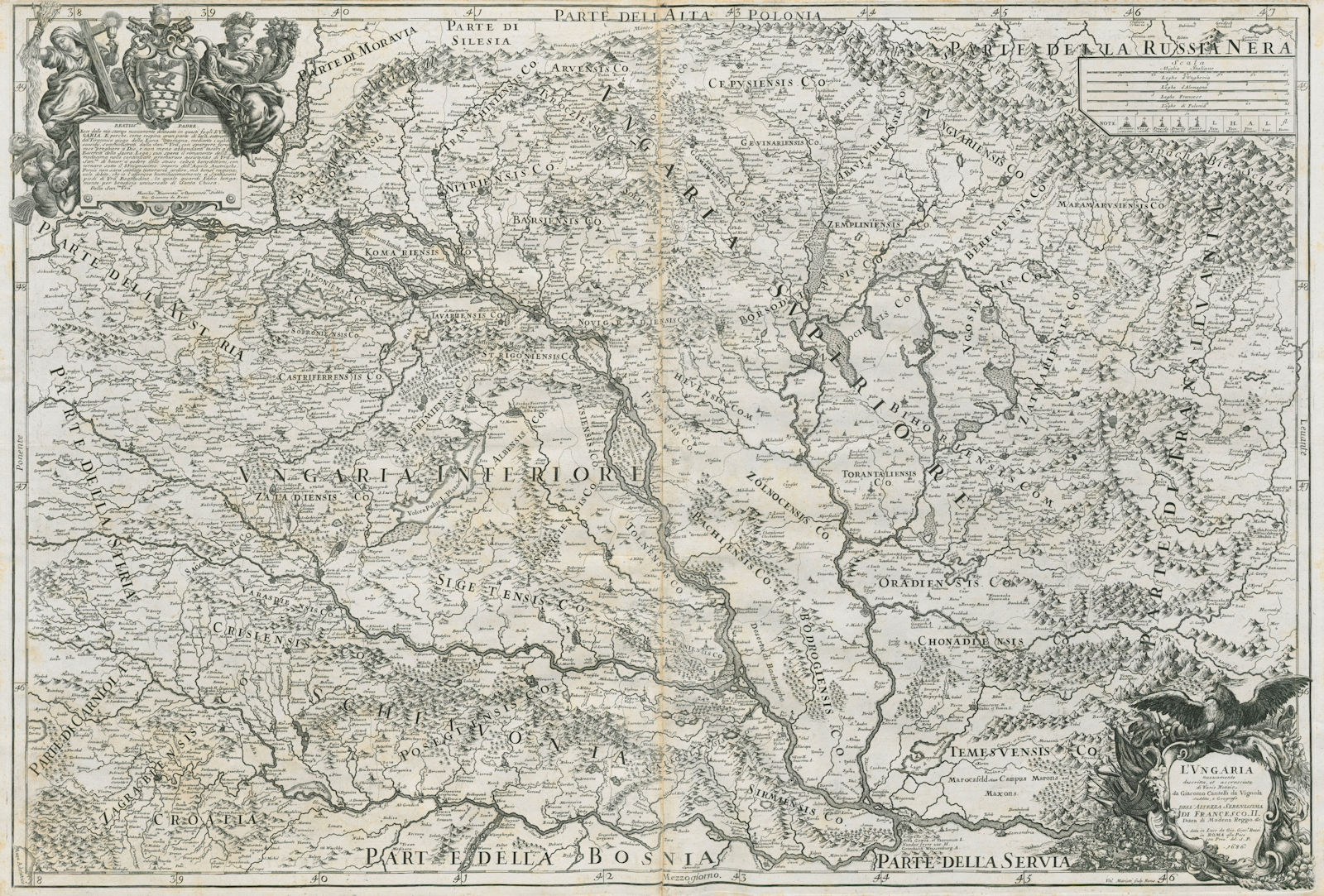 L'Ungaria nouvamente descritta. Hungary & Slovakia. DE ROSSI / CANTELLI 1686 map