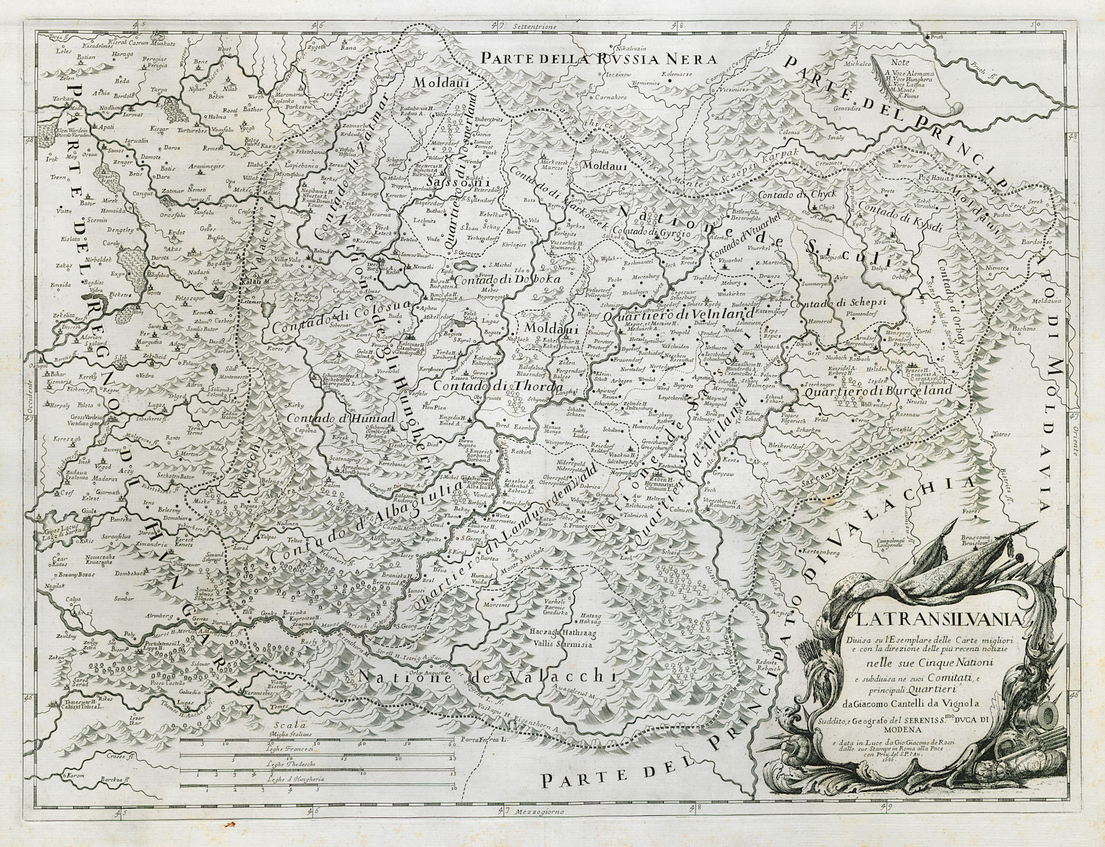 La Transilvania. Transylvania. Western Romania. DE ROSSI / CANTELLI 1686 map