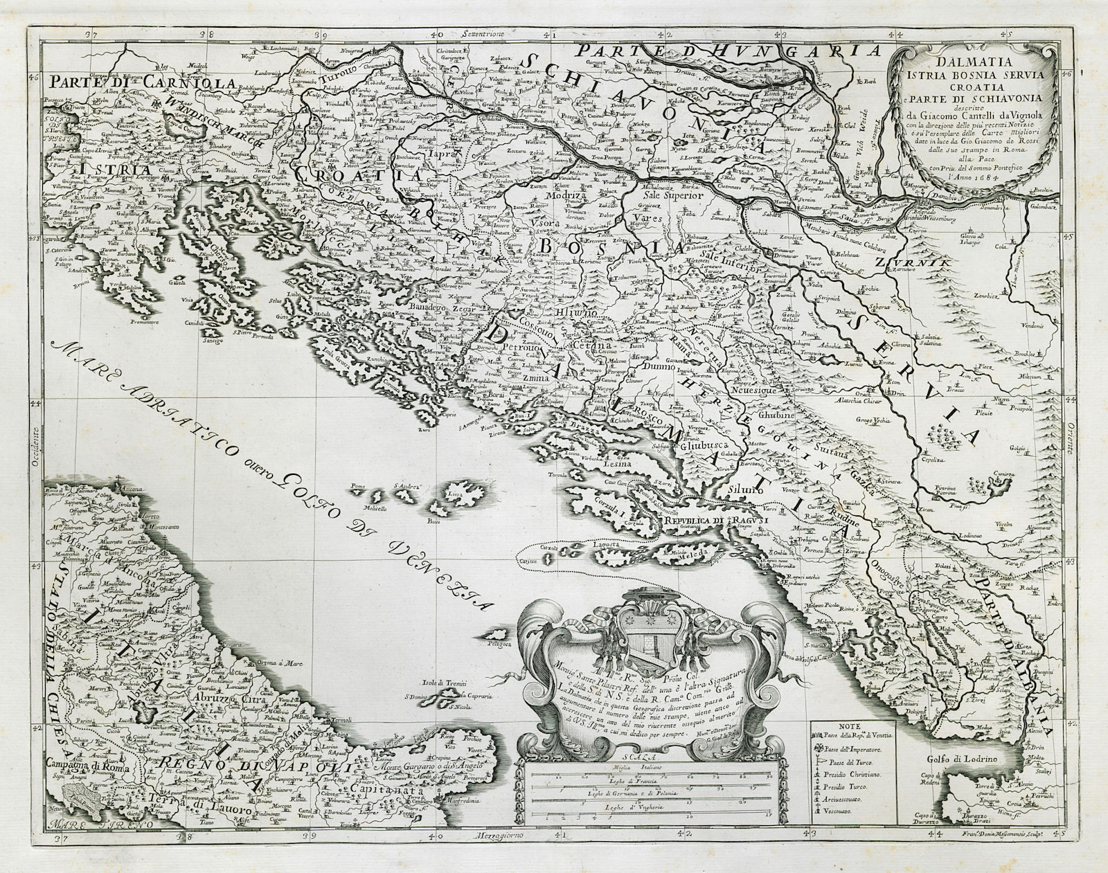Associate Product Dalmatia, Istria, Bosnia, Servia, Croatia… ROSSI / CANTELLI DA VIGNOLA 1684 map
