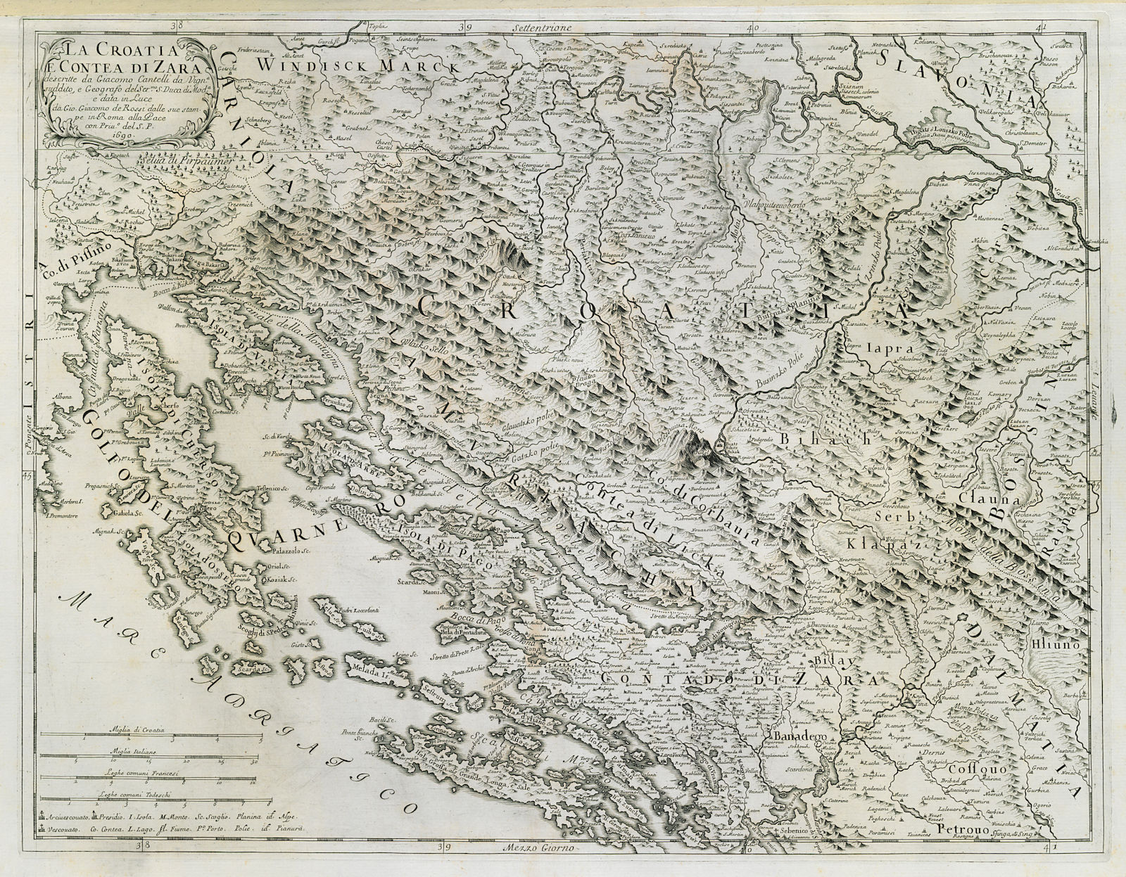 La Croatia e Contea di Zara. Kvarner Dalmatia Zadar. ROSSI / CANTELLI 1690 map