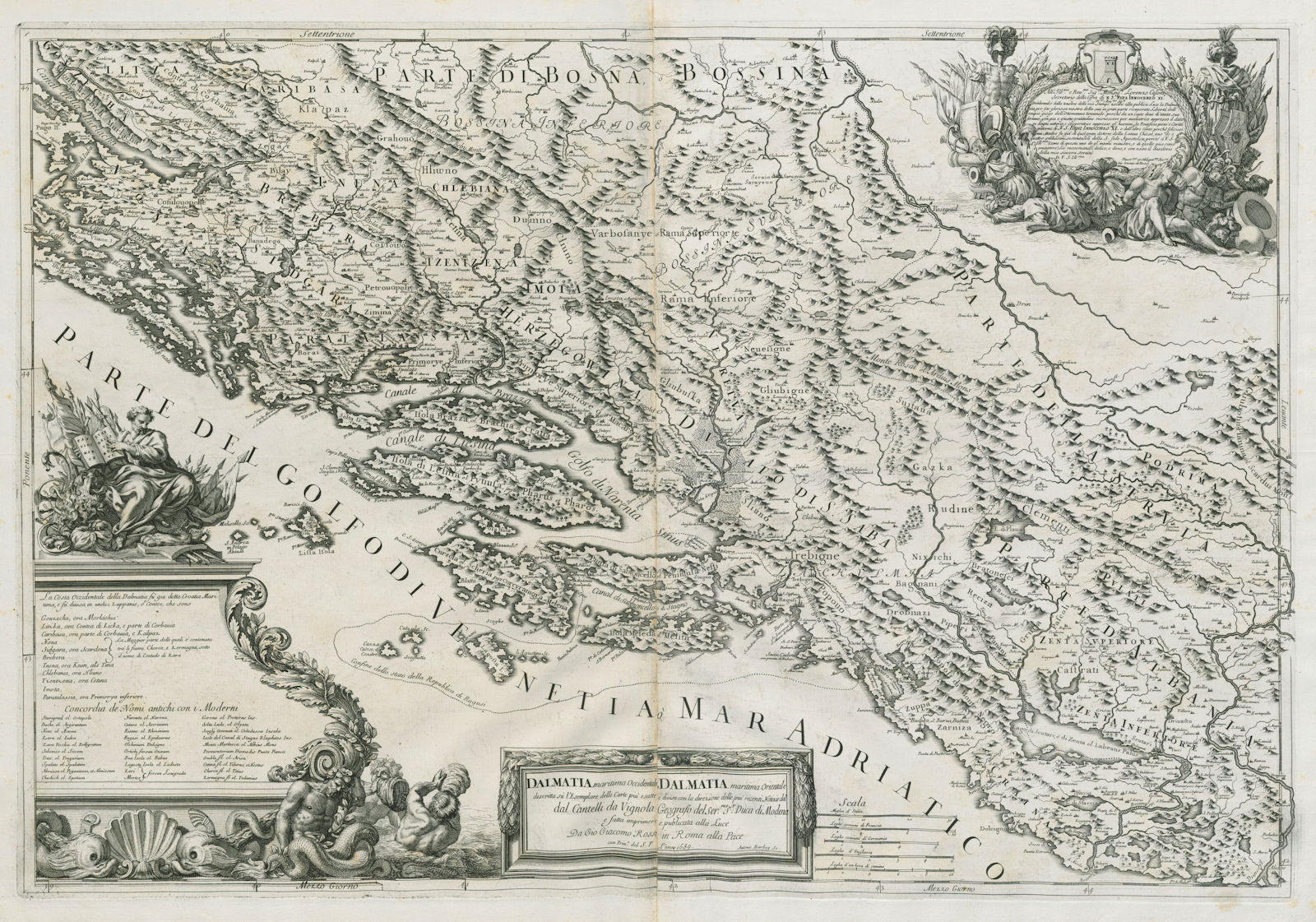Dalmatia maritima… Croatia Montenegro Bosnia. ROSSI/CANTELLI DE VIGNOLA 1689 map