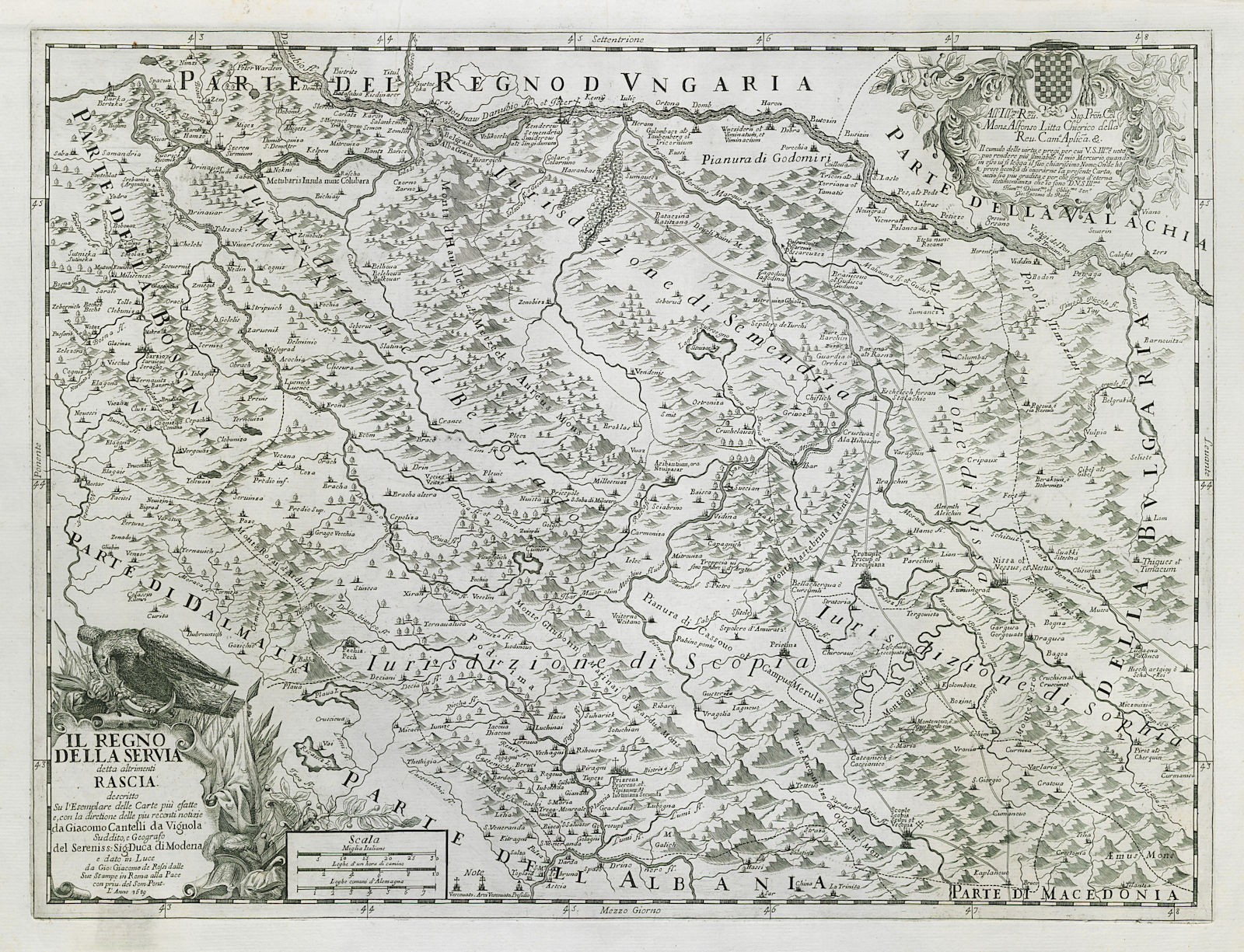 Il Regno della Servia detta altrimenti Rascia. Serbia. ROSSI / CANTELLI 1689 map