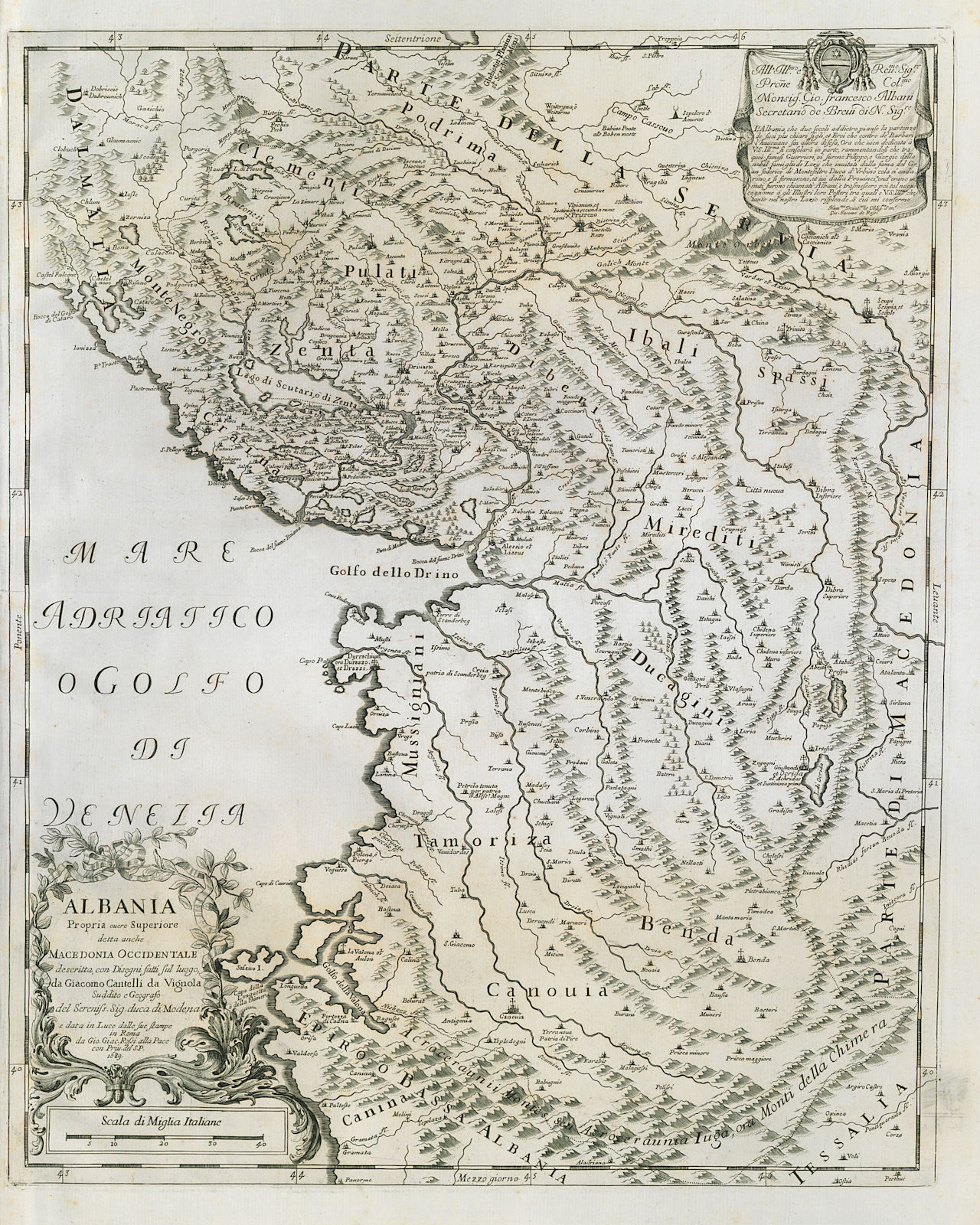 Albania Propria overo Superiore… Macedonia Occidentale. ROSSI /CANTELLI 1689 map