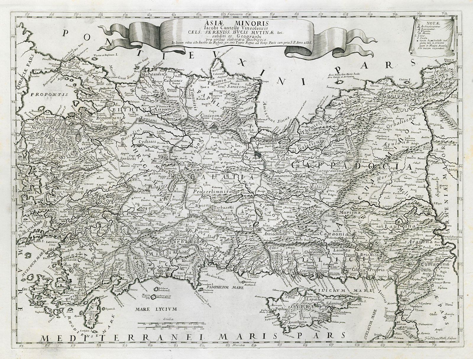 Asiae Minoris. Turkey. Anatolia & Cyprus DE ROSSI / CANTELLI DE VIGNOLA 1686 map