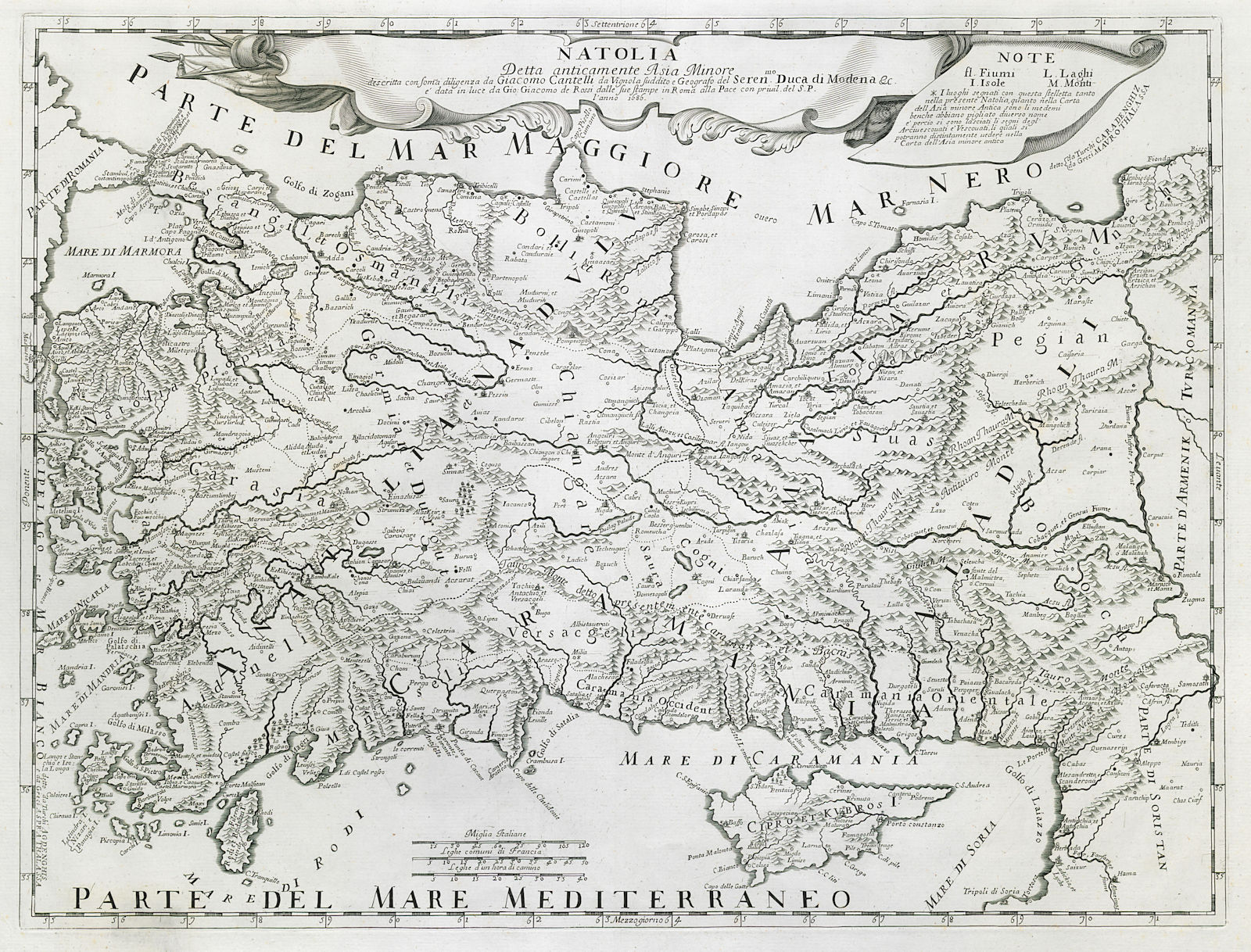 Natolia detta anticamente Asia Minore. Turkey & Cyprus ROSSI / CANTELLI 1686 map