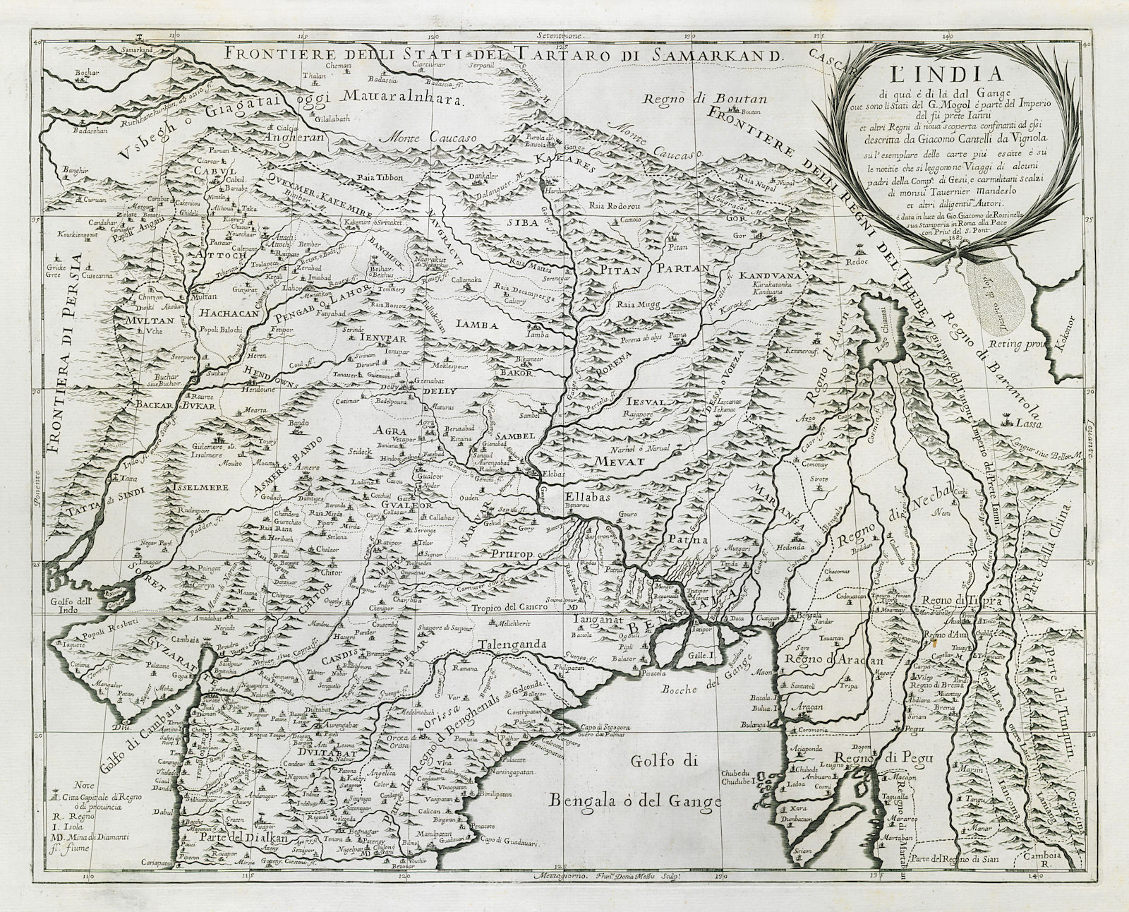 L'India di quà e di la dal Gange. South Asia. DE ROSSI / CANTELLI 1683 old map