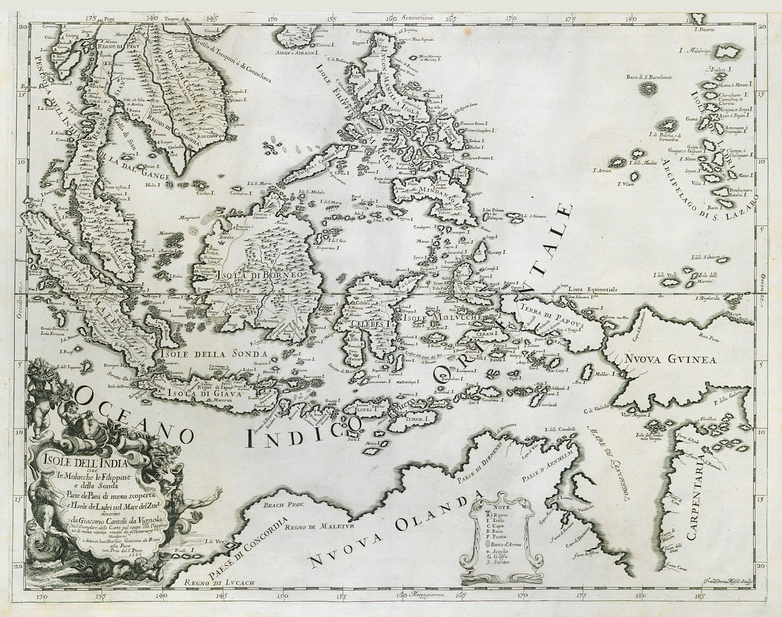 Isole dell'India cioe le Molucche le Filippine. E Indies ROSSI/CANTELLI 1683 map