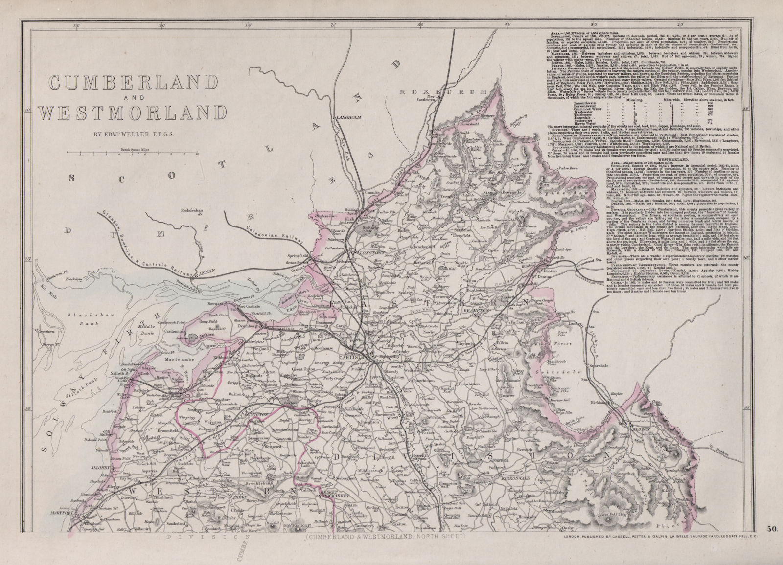 Associate Product CUMBERLAND NORTH. Carlisle Solway Firth. County map. Railways. WELLER 1868