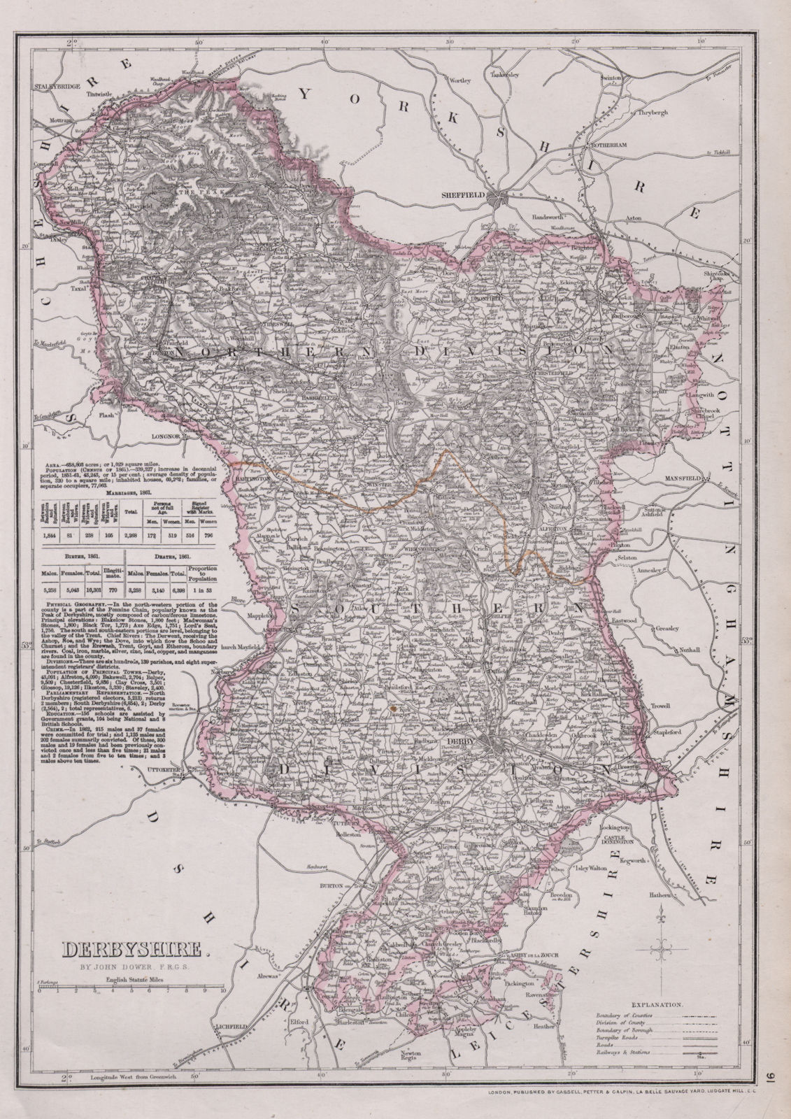DERBYSHIRE. Peak District Railways turnpike roads exclaves. DOWER 1868 old map