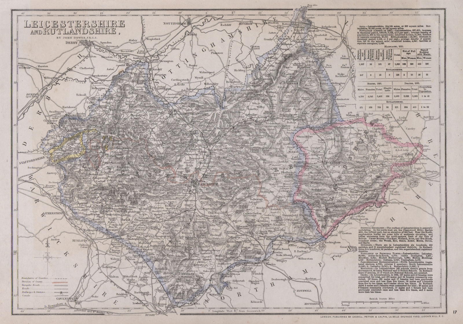 Associate Product EAST MIDLANDS. Leicestershire & Rutlandshire. Railways Enclaves. DOWER 1868 map