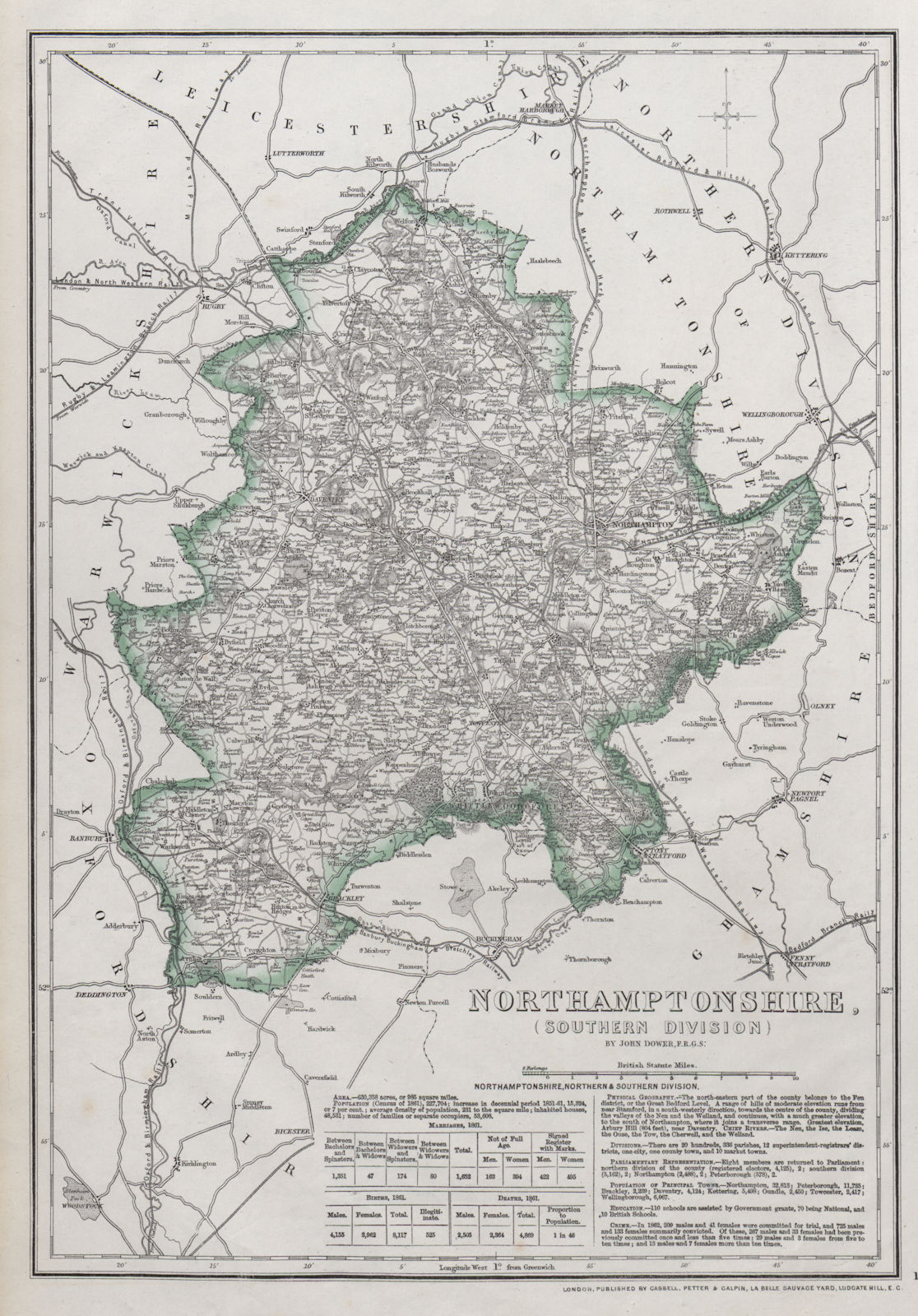 NORTHAMPTONSHIRE SOUTH. Daventry Towcester. Railways. DOWER. Dispatch 1868 map