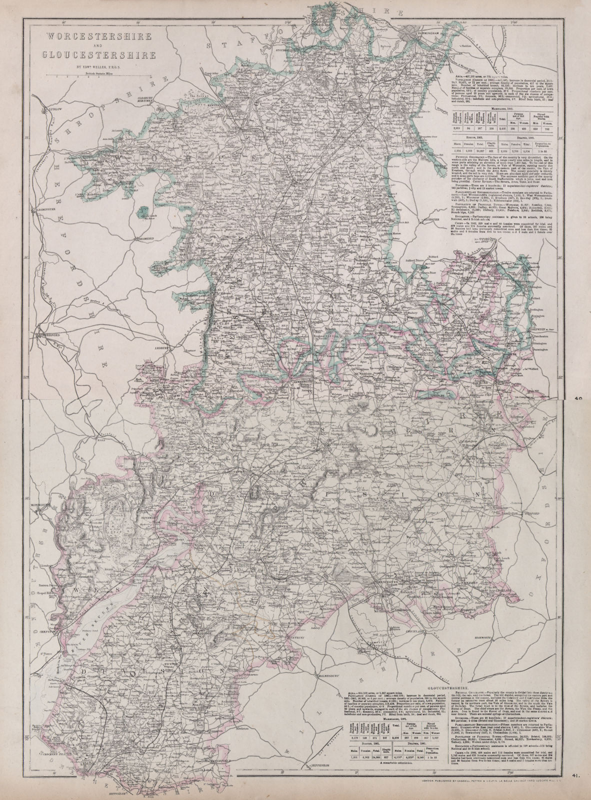 SEVERN/AVON VALLEYS 'Worcestershire & Gloucestershire'.Railways.WELLER 1868 map