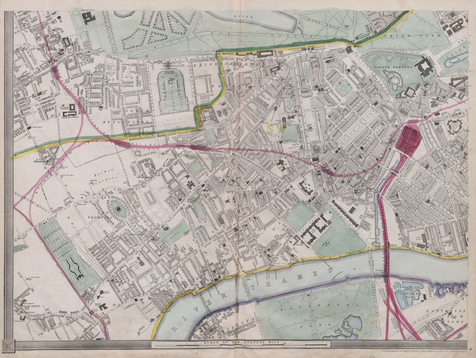 'CASSELLS LONDON SW Kensington Chelsea Belgravia. 1862 Expo. WELLER 1868 map