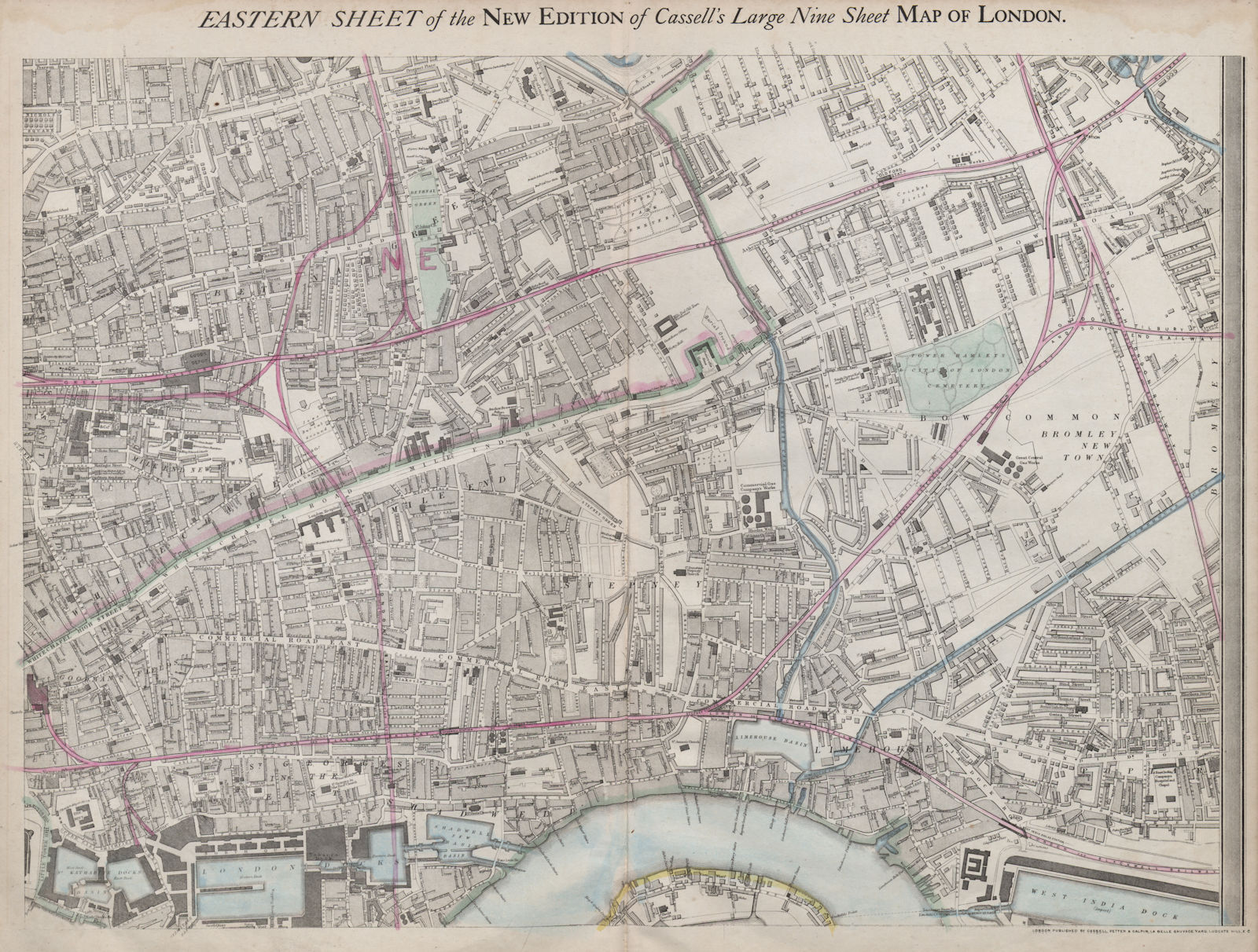 'CASSELLS LONDON E Limehouse Stepney Whitechapel Bethnal Green. WELLER 1868 map
