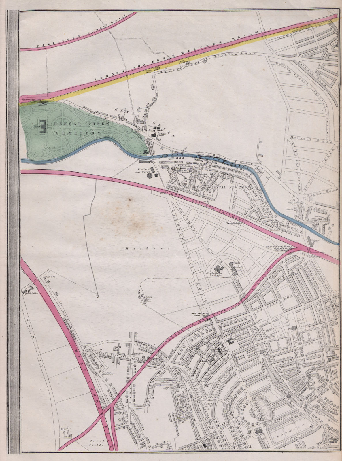 Associate Product W LONDON. Notting Hill Kensal Green Ladbroke Grove N. Kensington WELLER 1868 map