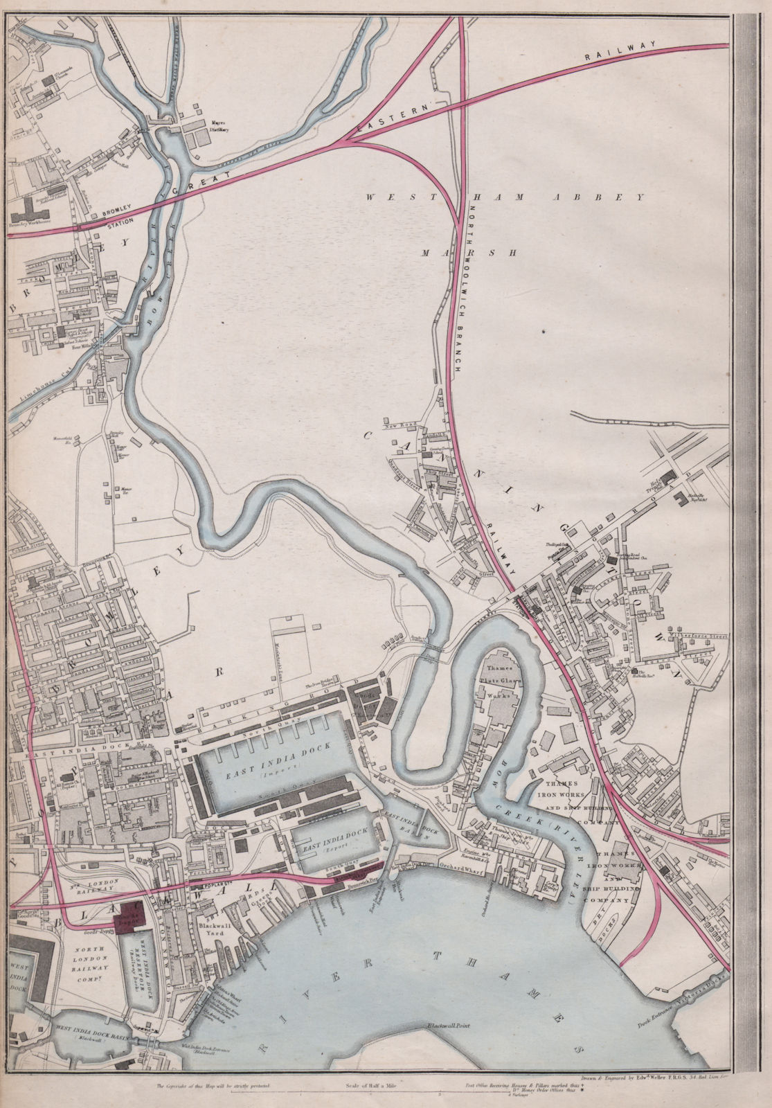 E LONDON. Bromley-by-Bow Blackwall Poplar Canning Town Plaistow.WELLER 1868 map