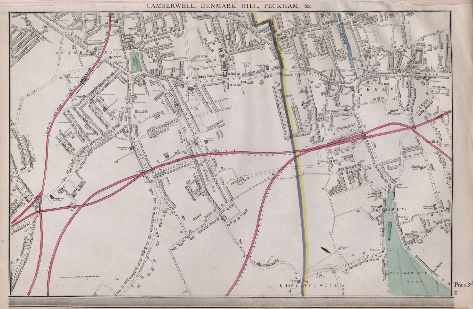 SOUTH LONDON. Peckham/Rye East Dulwich Camberwell Denmark Hill. WELLER 1868 map