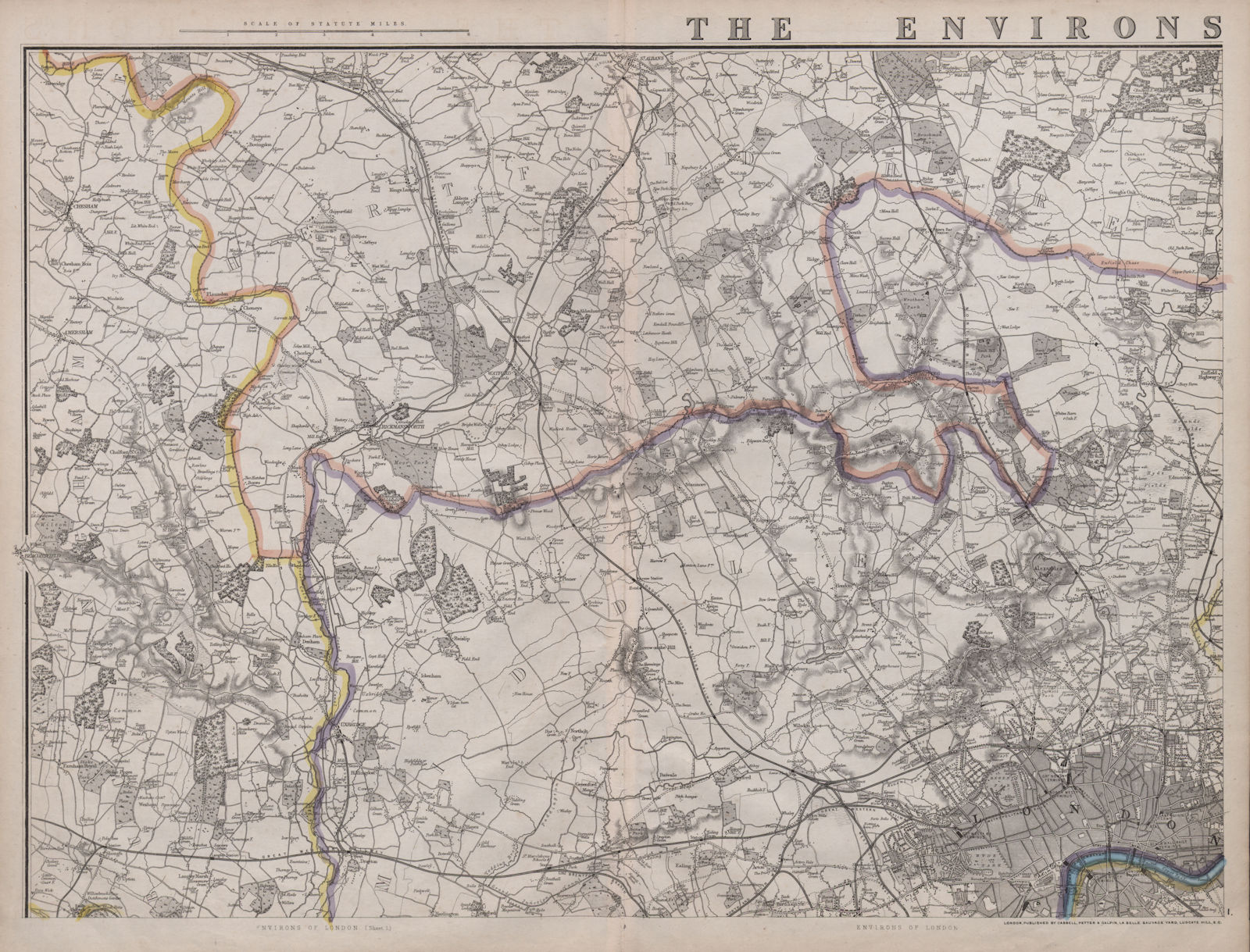 NW LONDON Colne Valley Chilterns St Albans Watford Amersham. WELLER 1868 map