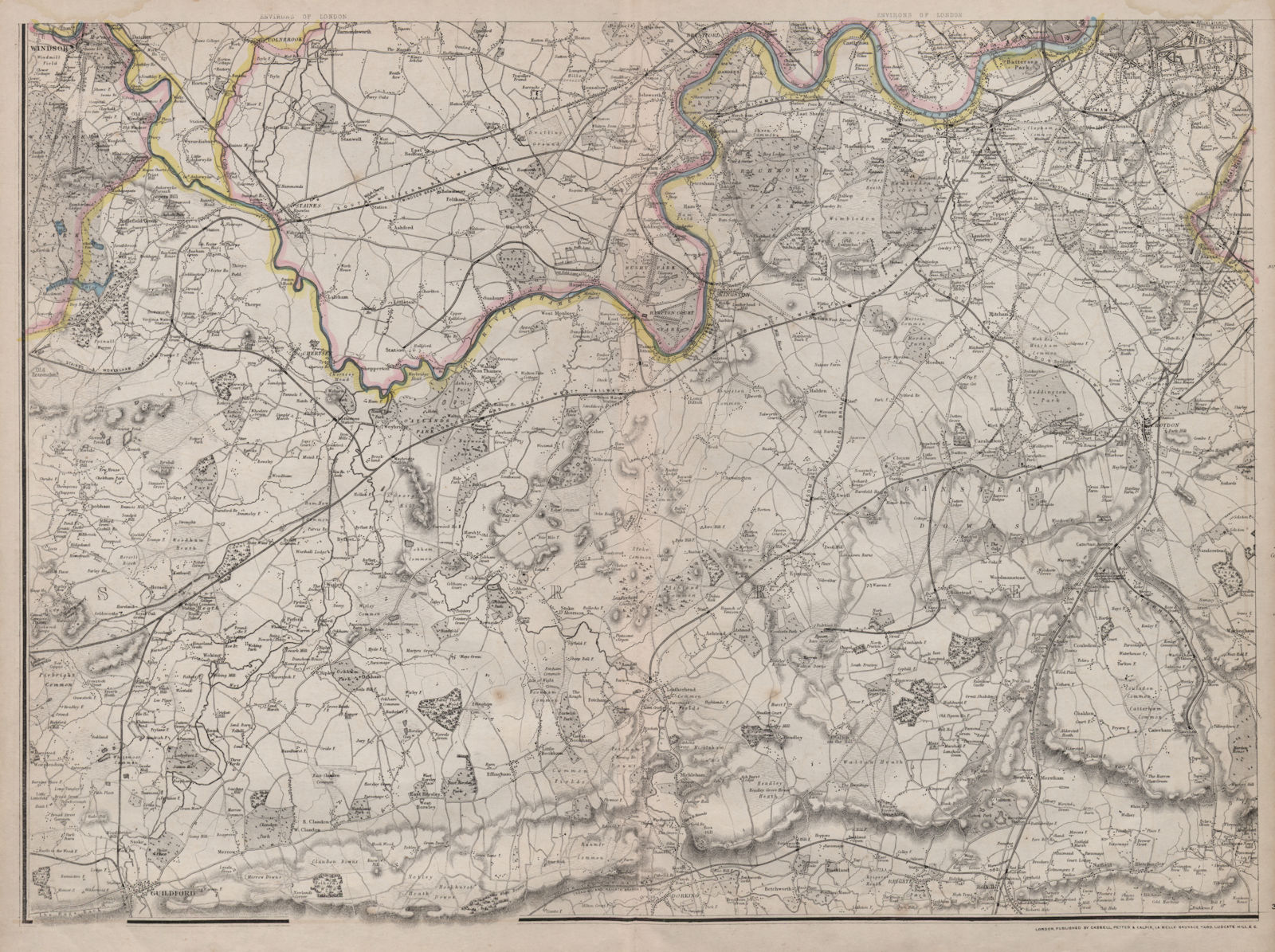 SW LONDON Surrey Hills Thames Valley Guildford Windsor Richmond. WELLER 1868 map