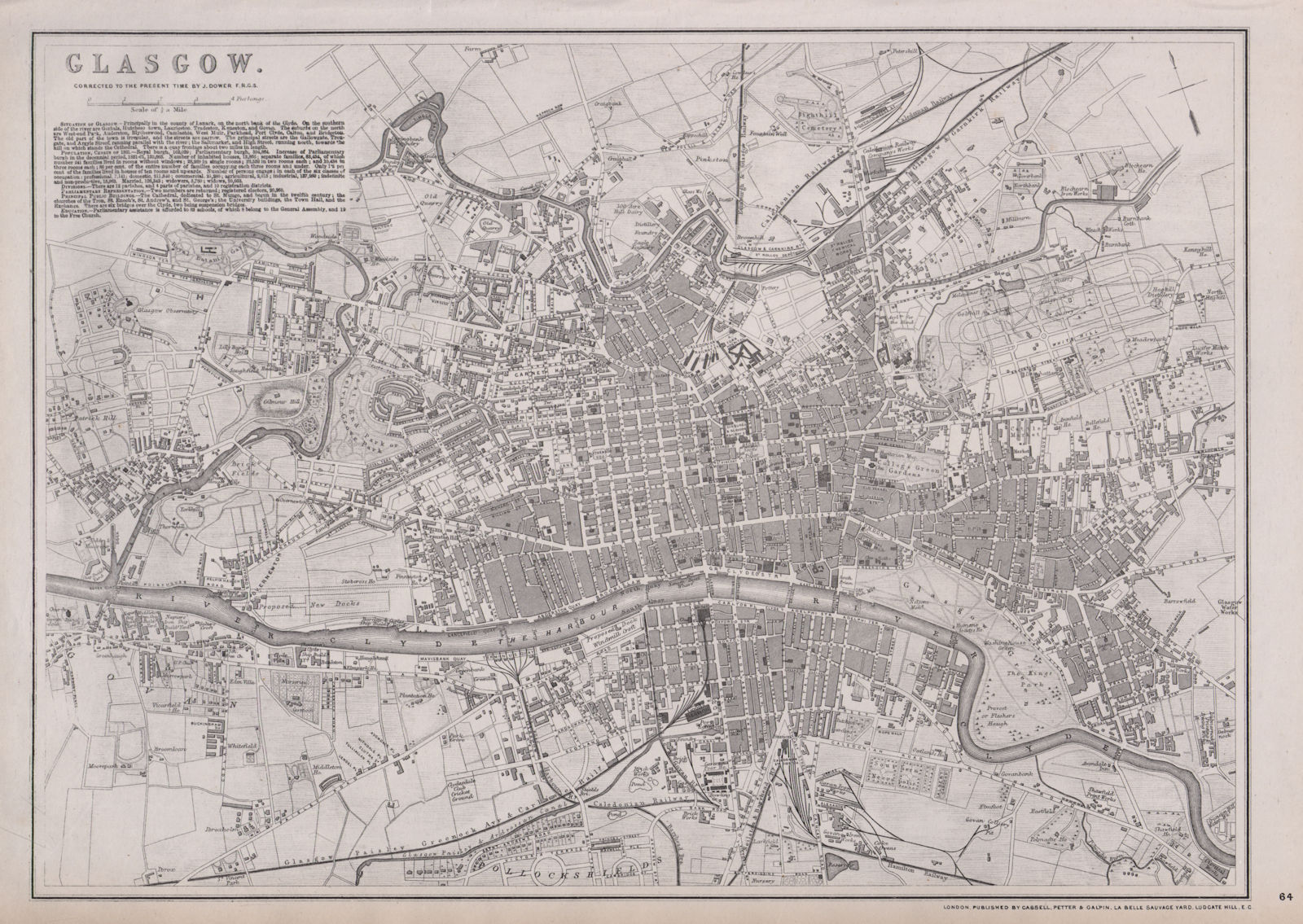 GLASGOW. Large town/city plan by EDWARD WELLER for the Dispatch Atlas 1868 map