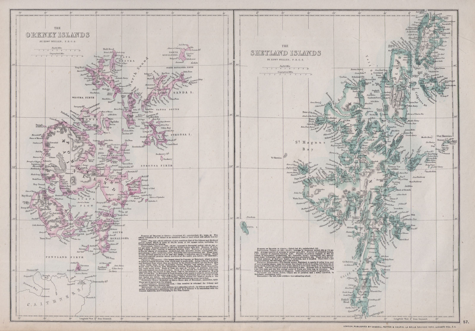 THE ORKNEY & SHETLAND ISLANDS. Scotland. Edward WELLER. Dispatch atlas 1868 map