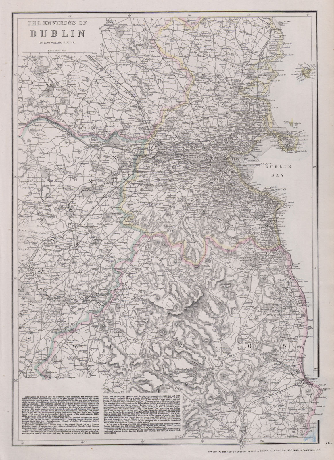 DUBLIN ENVIRONS. Wicklow Mountains. Railways. Ireland. WELLER.Dispatch 1868 map