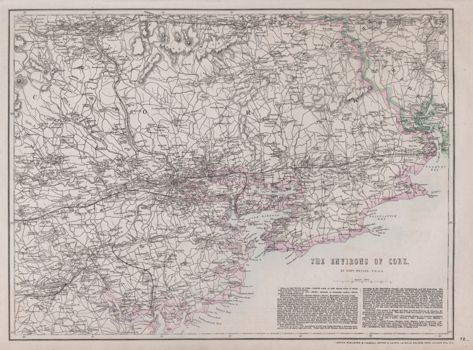 CORK ENVIRONS. Queenstown Youghal Mallow Lismore Fermoy Ireland.WELLER 1868 map