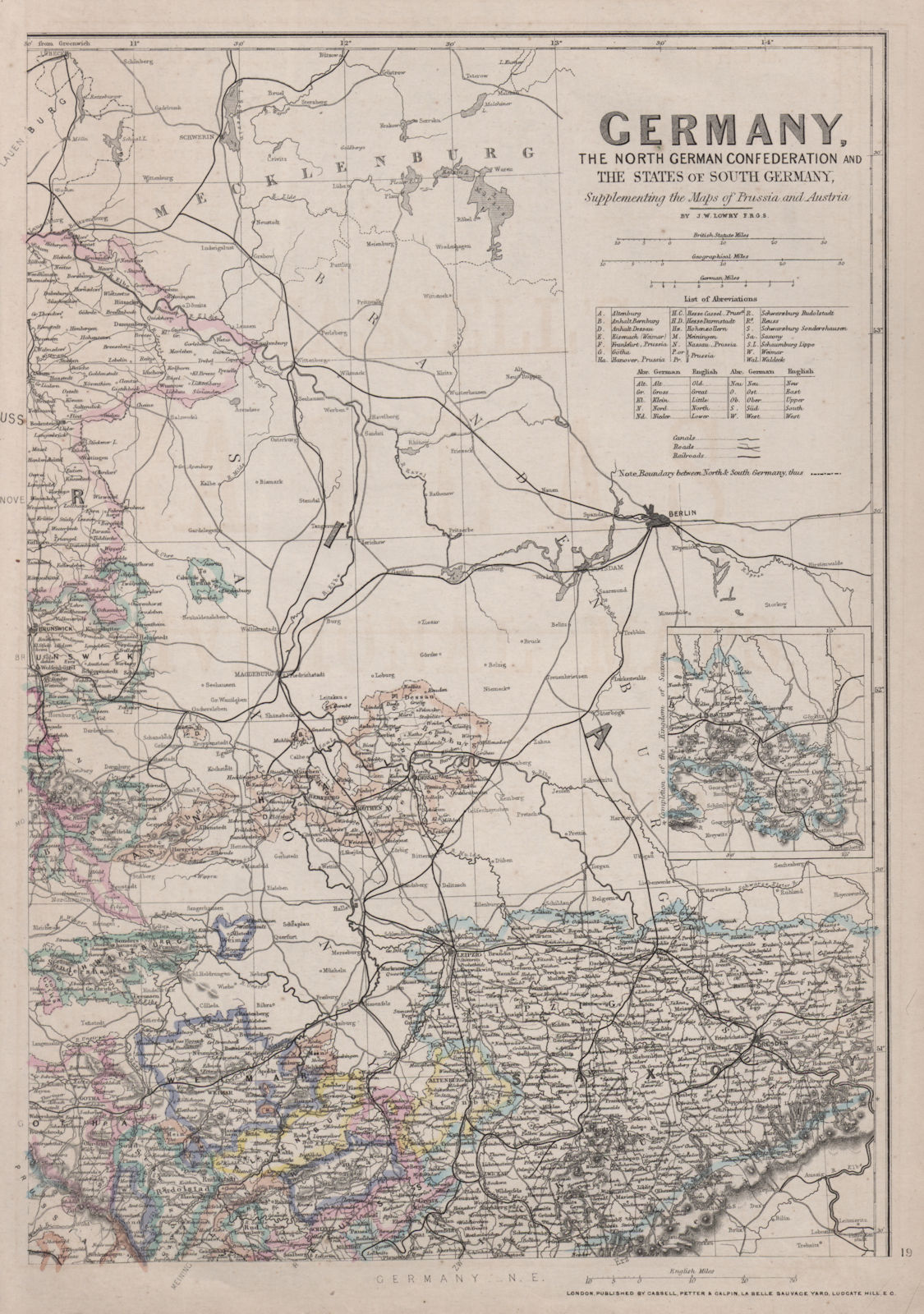 GERMANY NORTH EAST. Saxony Weimar Altenburg Anhalt. JW LOWRY. Dispatch 1868 map