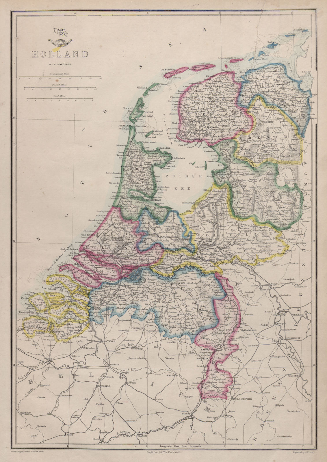 Associate Product 'Holland'. Netherlands in provinces. JW LOWRY for the Dispatch atlas 1868 map